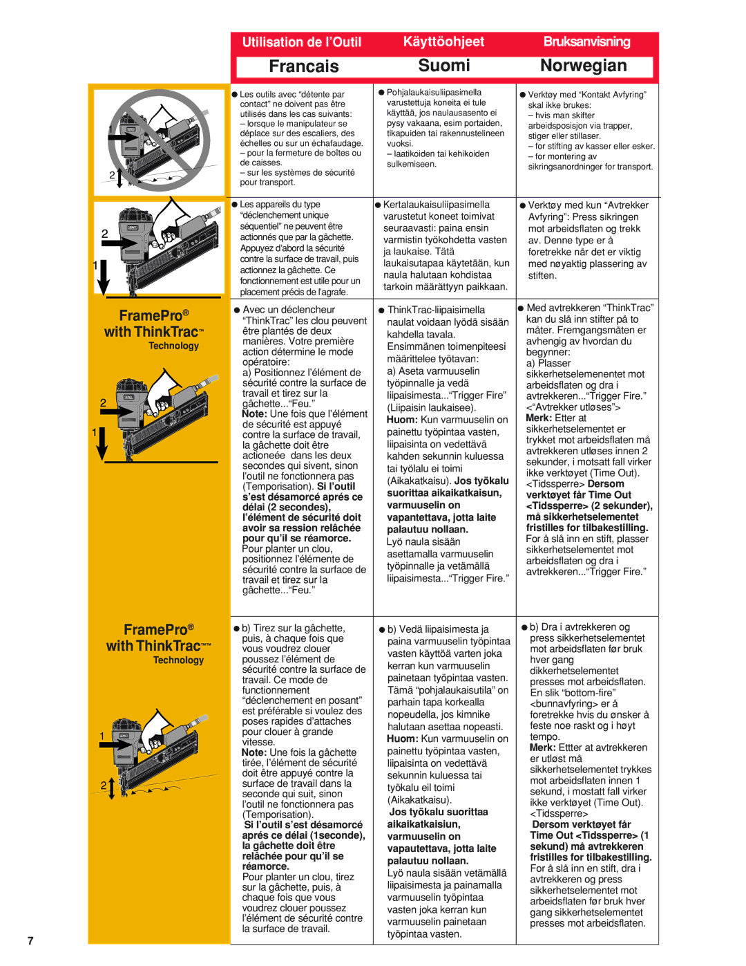 Senco 600 Series, 700XP Series, E-XP Series manual Francais Suomi Norwegian 