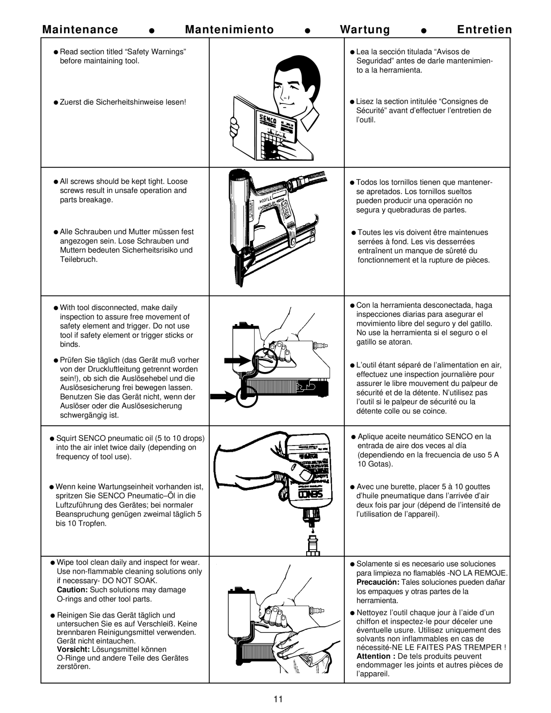 Senco AST4 operating instructions Maintenance Mantenimiento Wartung Entretien 