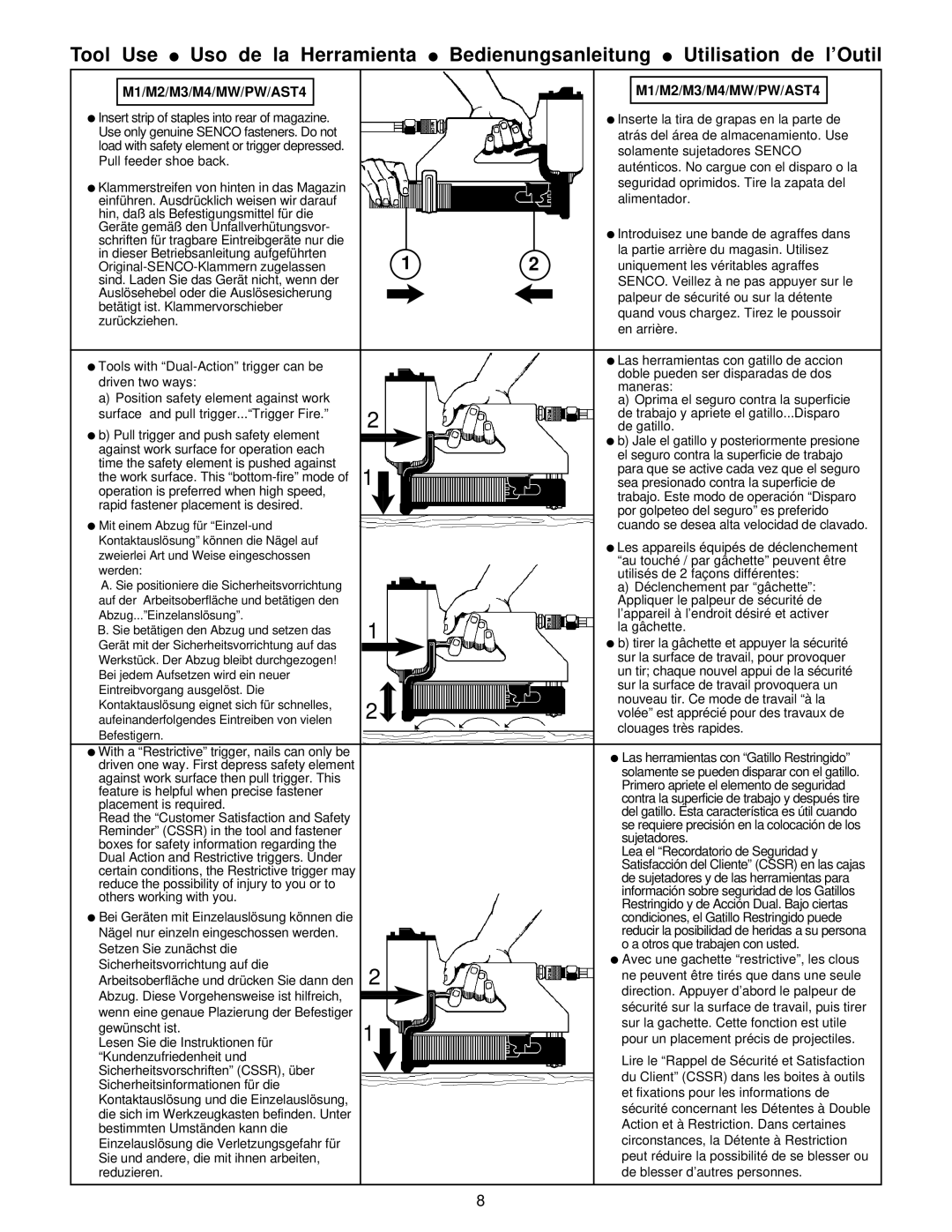 Senco operating instructions M1/M2/M3/M4/MW/PW/AST4 