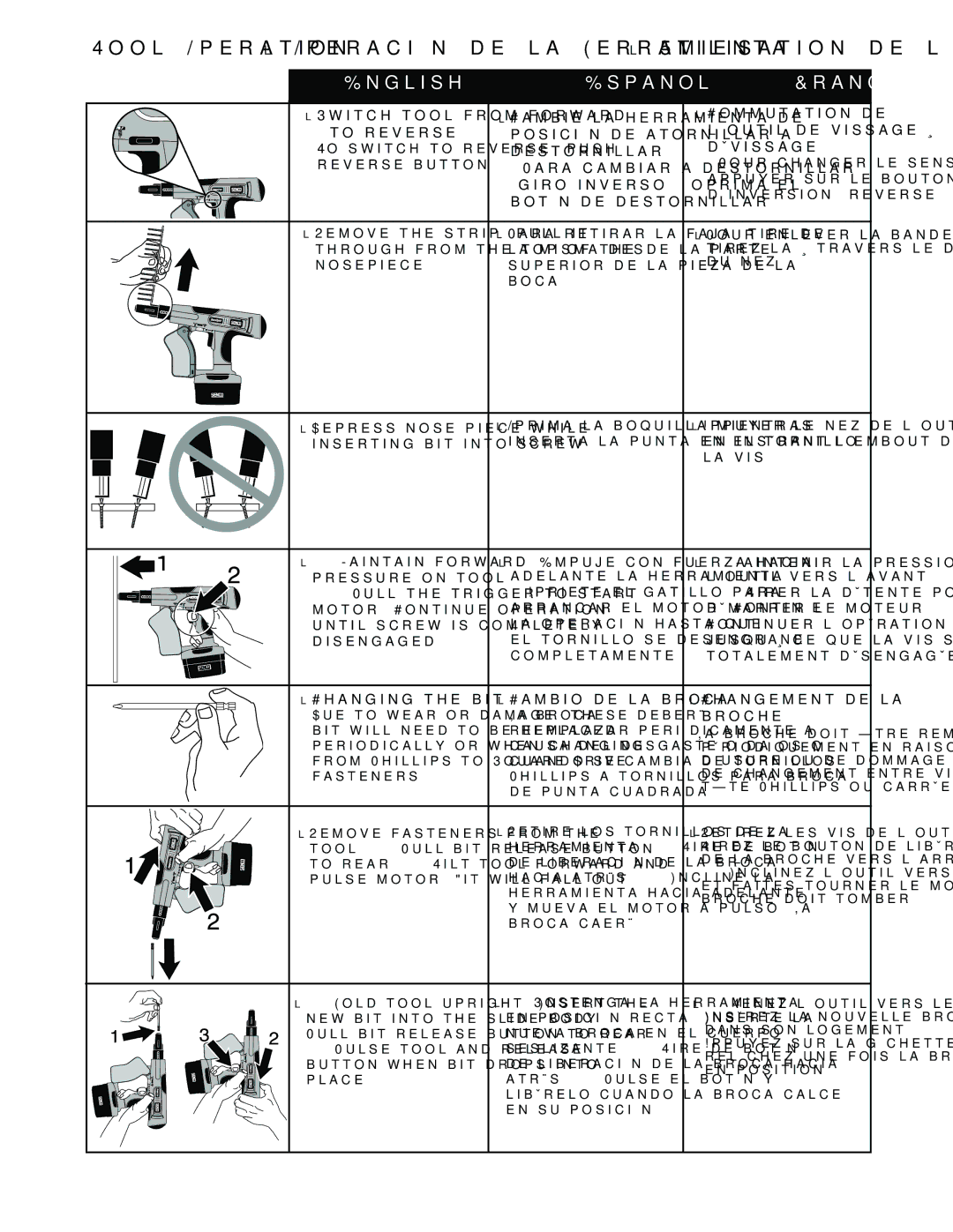 Senco DS275-18V manual  Changing the bit  Cambio de la broca  Changement de la 