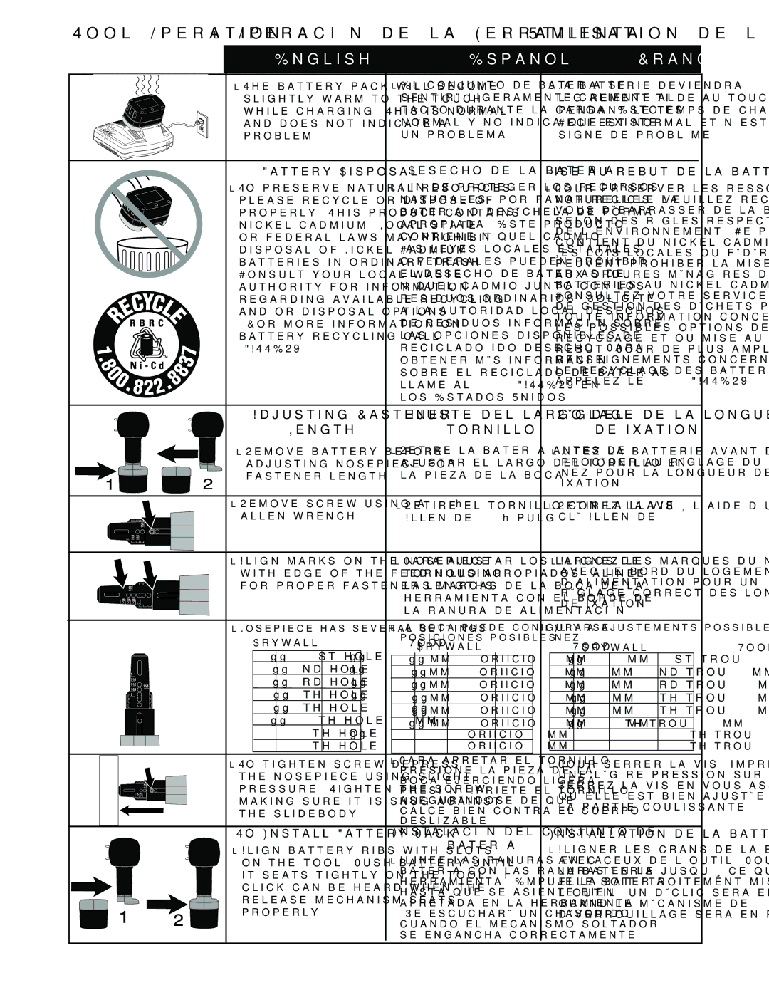 Senco DS275-18V manual Adjusting Fastener, Réglage de la longueur, Length Tornillo De fixation, 8BATTERY 