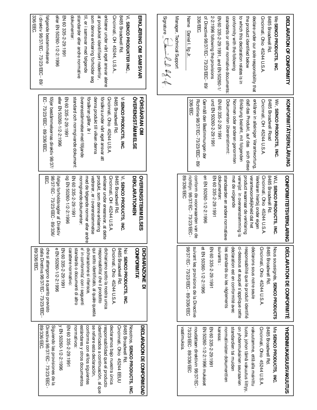 Senco DS75 operating instructions Yhdenmukaisuusvakuutus 