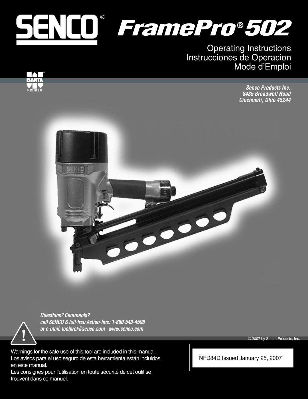 Senco FramePro 502 operating instructions 