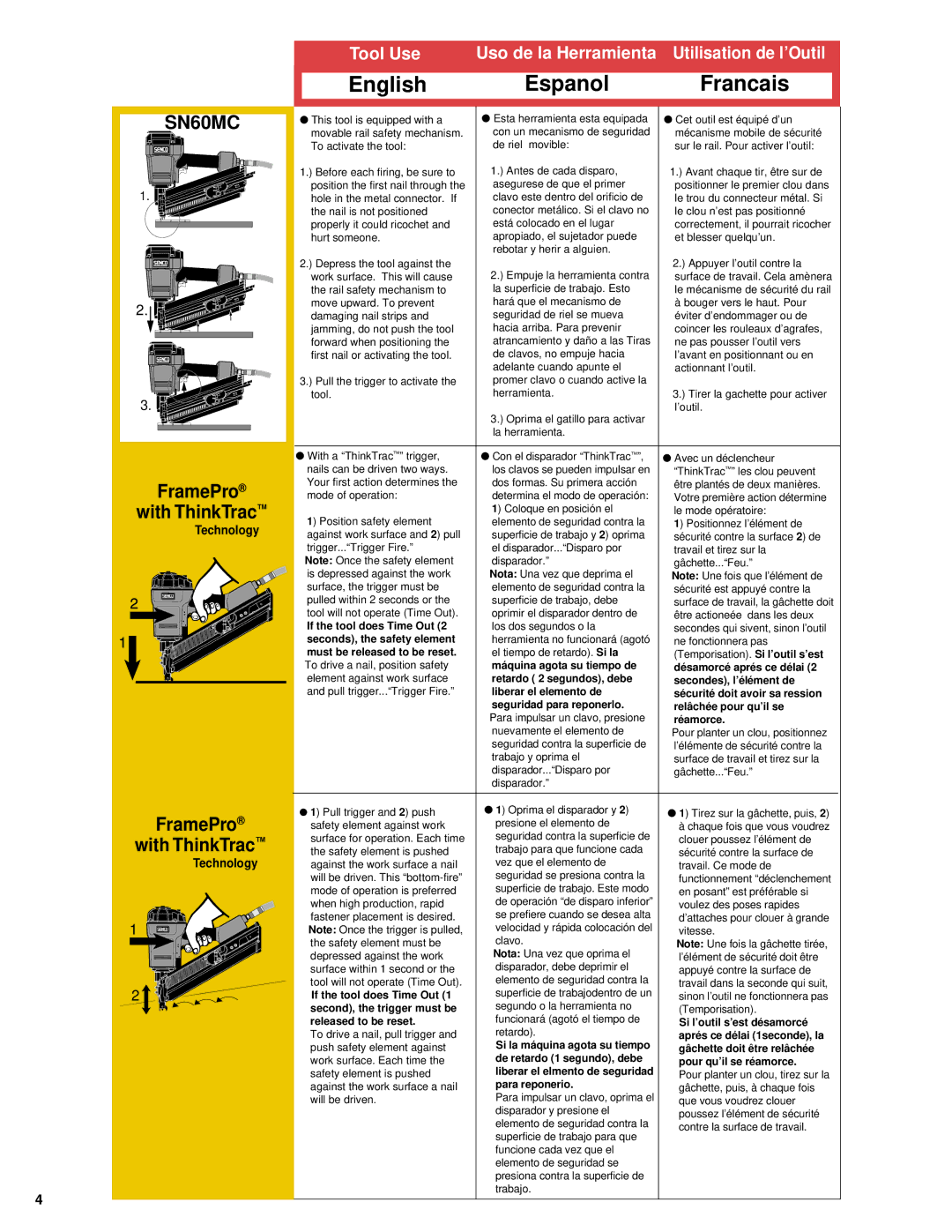 Senco FramePro 600 manual Tool Use 