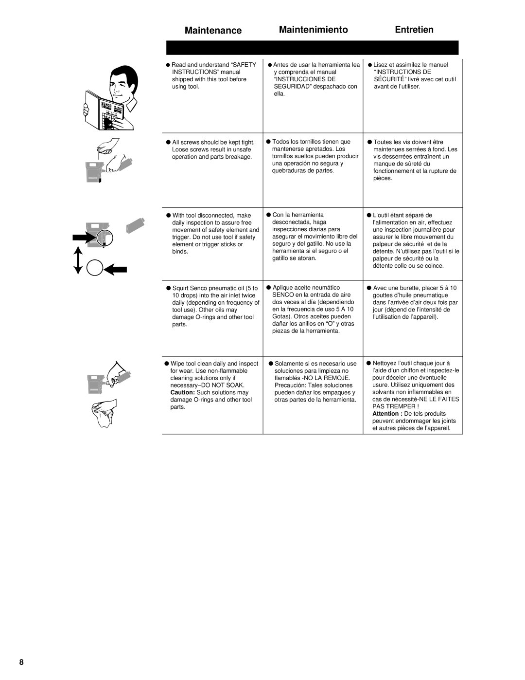 Senco FramePro 600 manual Maintenance Maintenimiento Entretien 