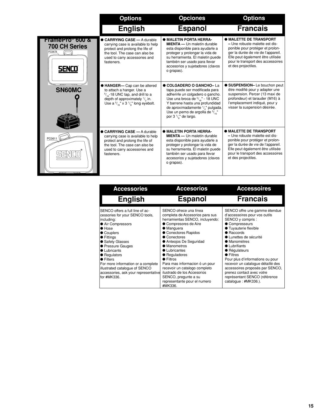 Senco FramePro 702XP manual Espanol Francais 