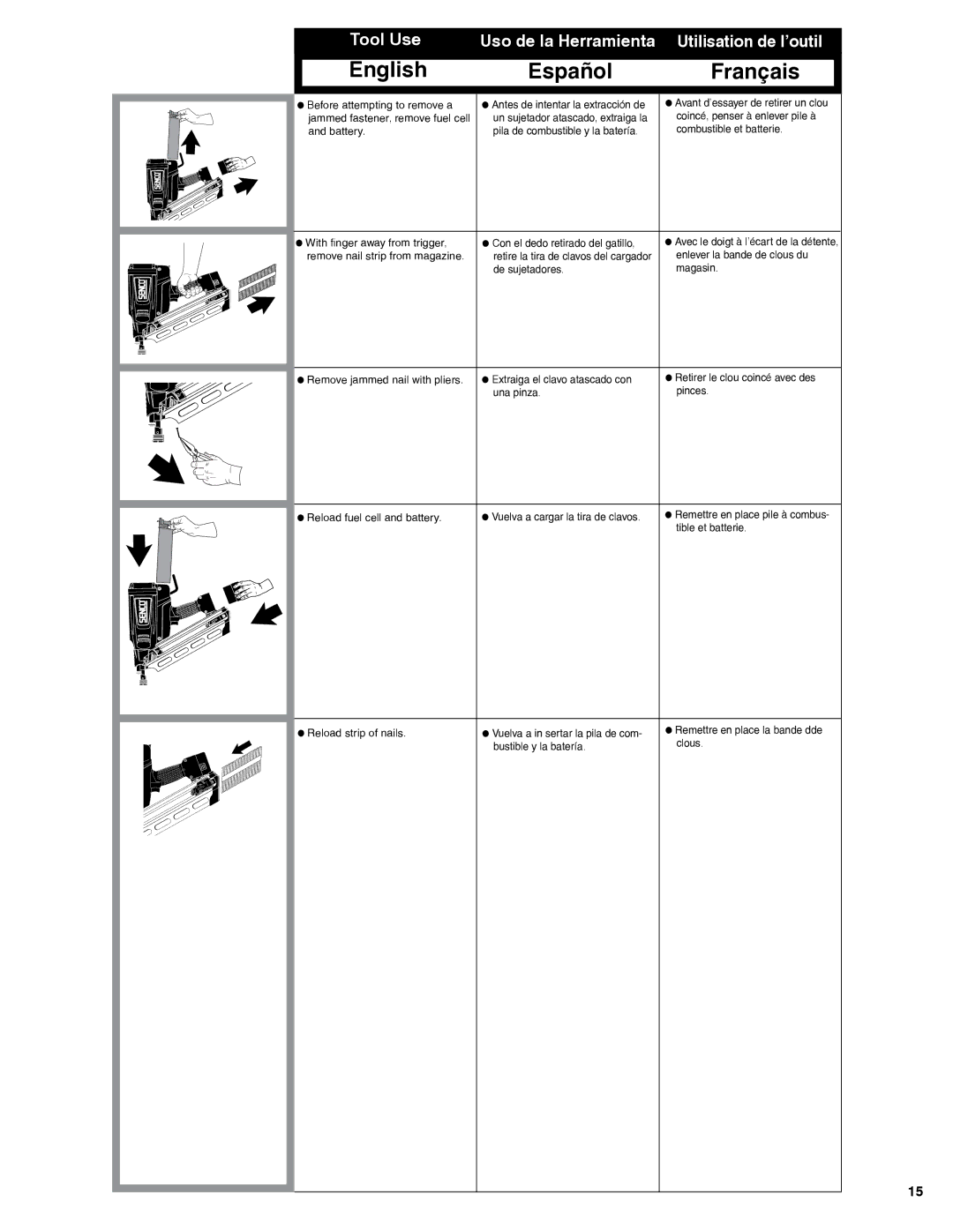 Senco GT90FRH manual Tool Use Uso de la Herramienta Utilisation de l’outil 