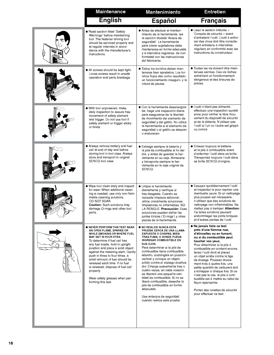 Senco GT90FRH manual Maintenance Mantenimiento Entretien 