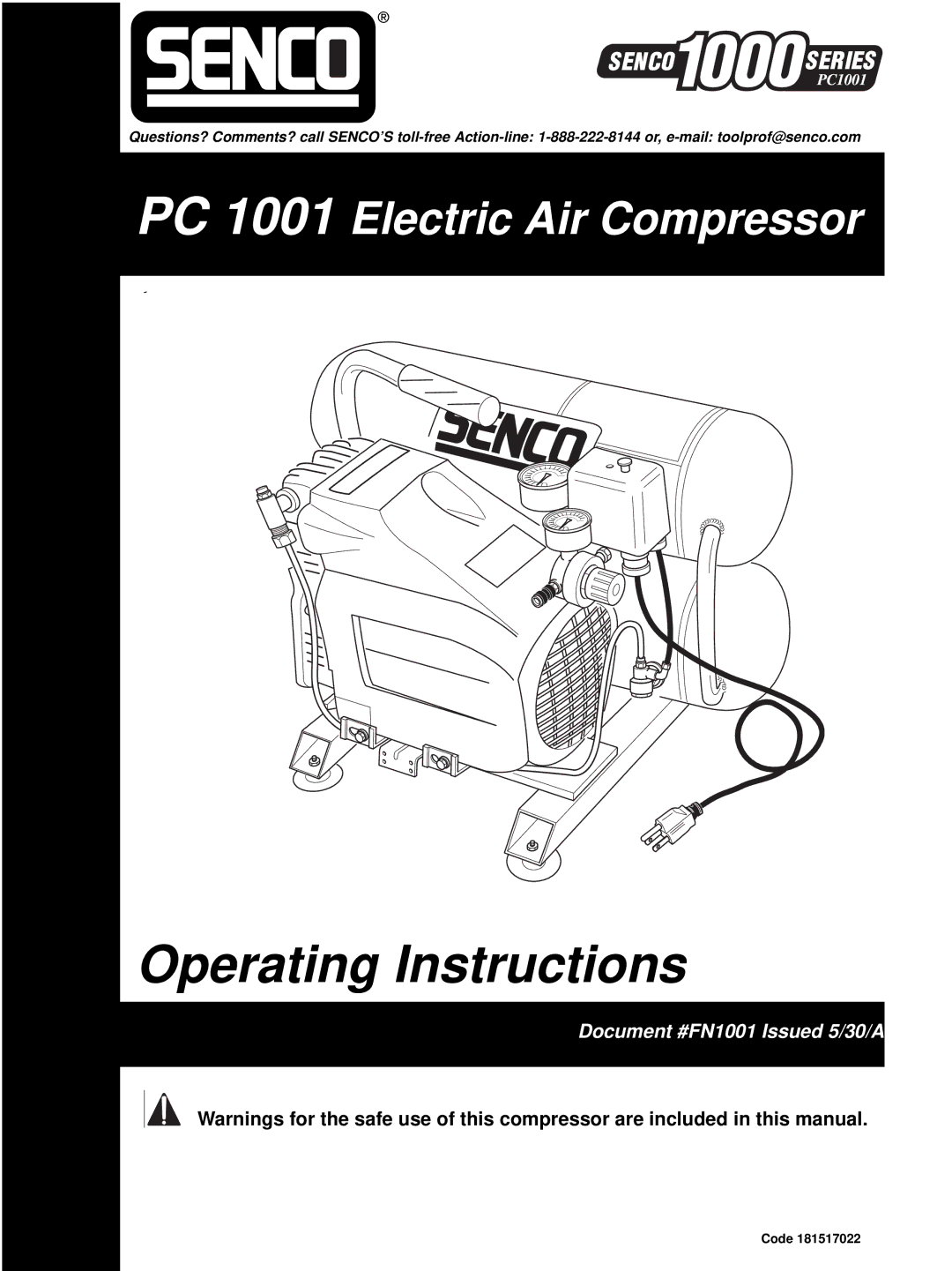 Senco PC1001 operating instructions Operating Instructions 