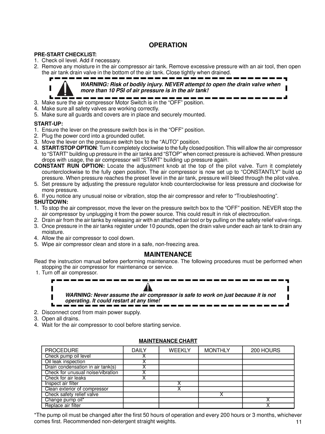 Senco PC1001 operating instructions Operation, Maintenance 