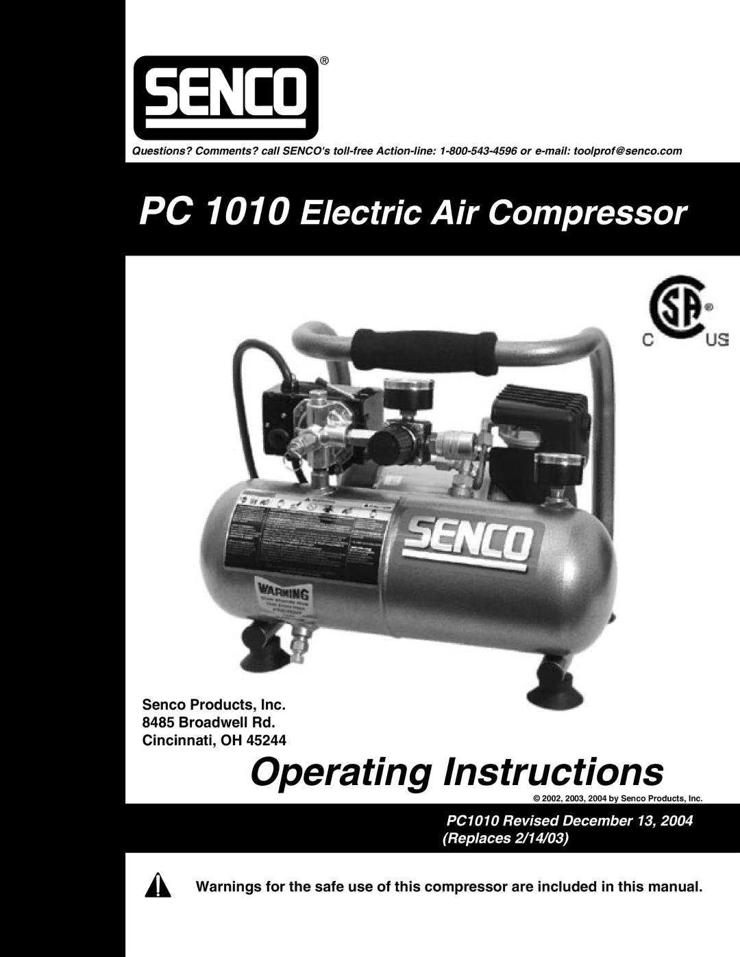 Senco PC1010 operating instructions Operating Instructions 