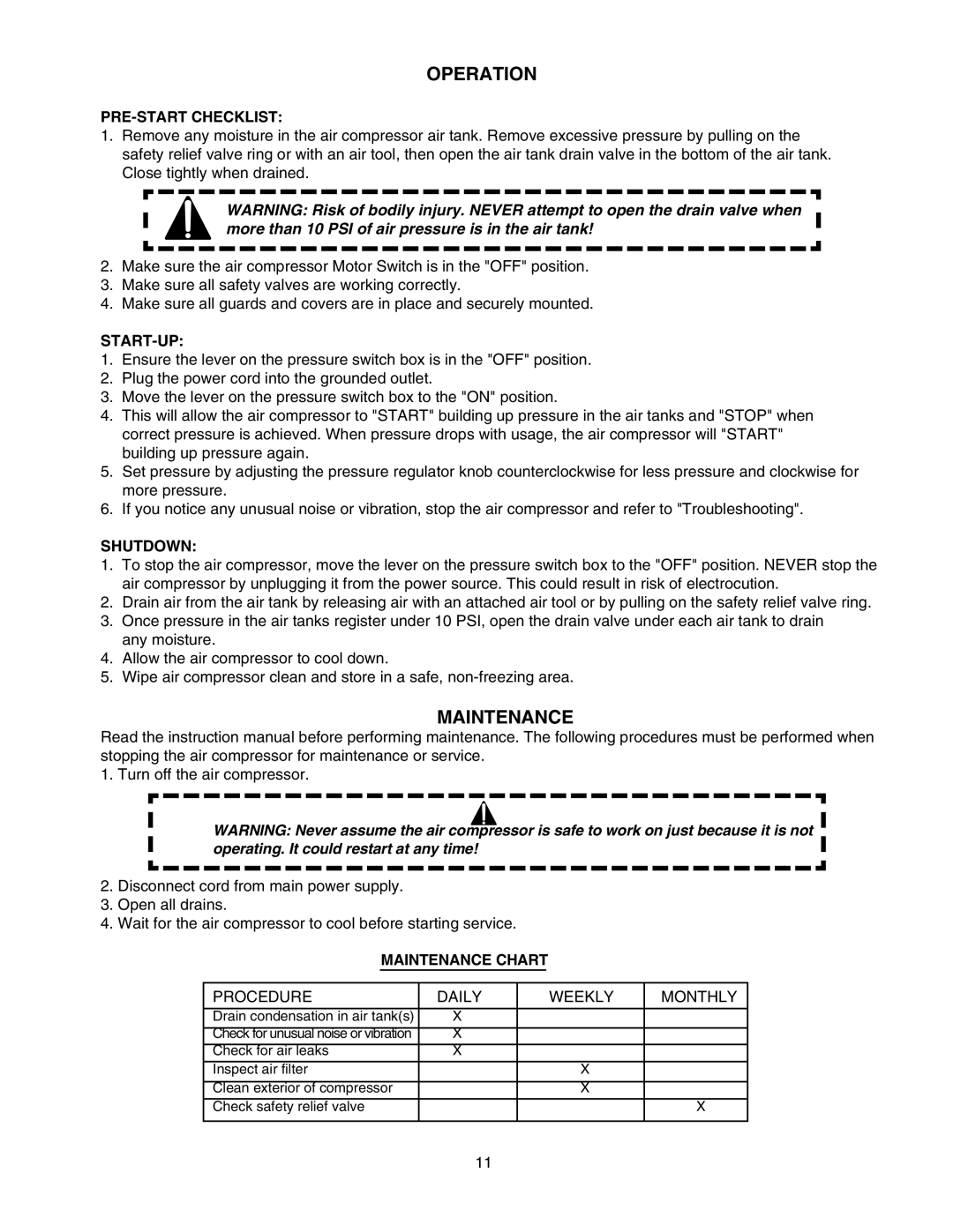 Senco PC1010 operating instructions Operation, Maintenance 