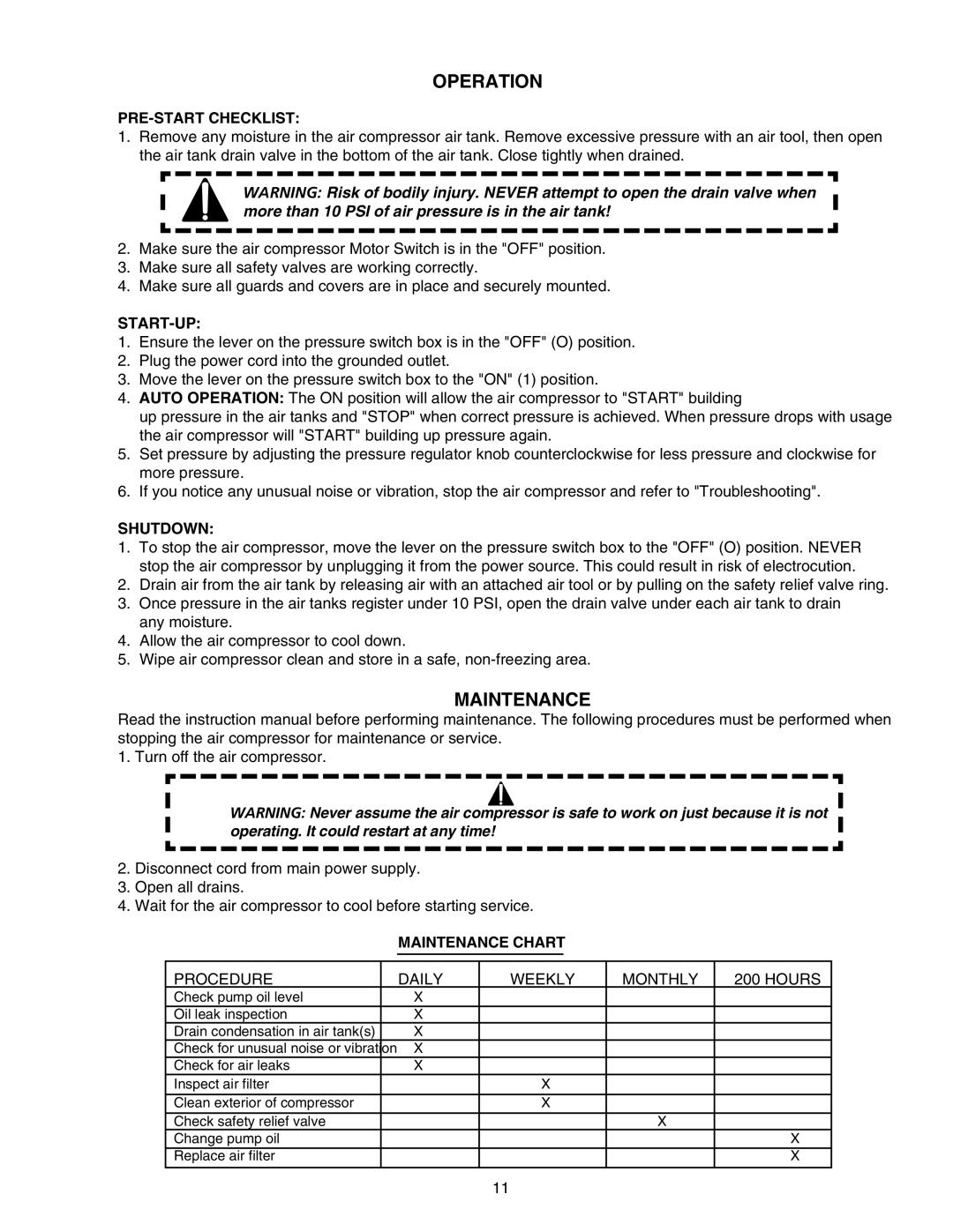 Senco PC1108 operating instructions Operation, Maintenance 