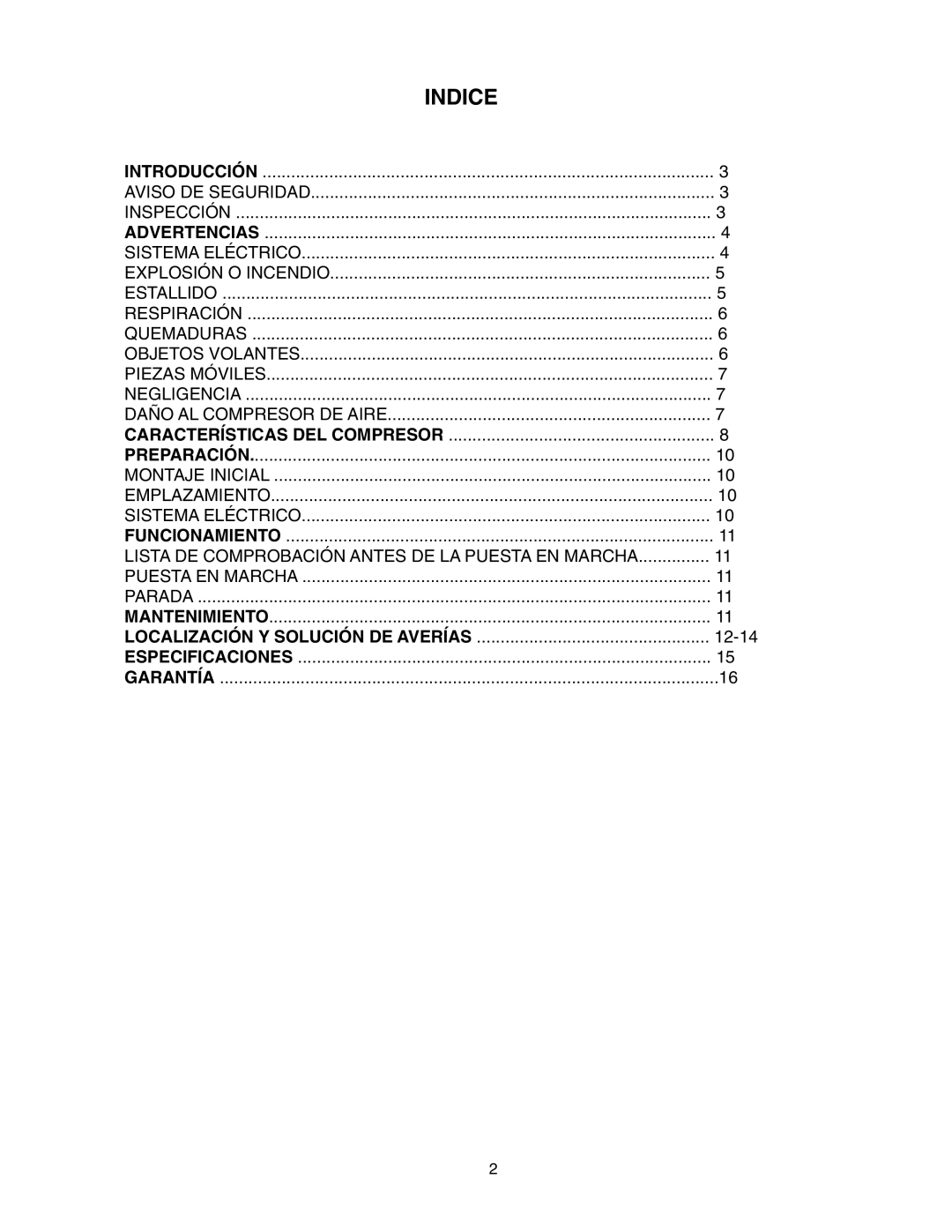 Senco PC1108 operating instructions Indice 