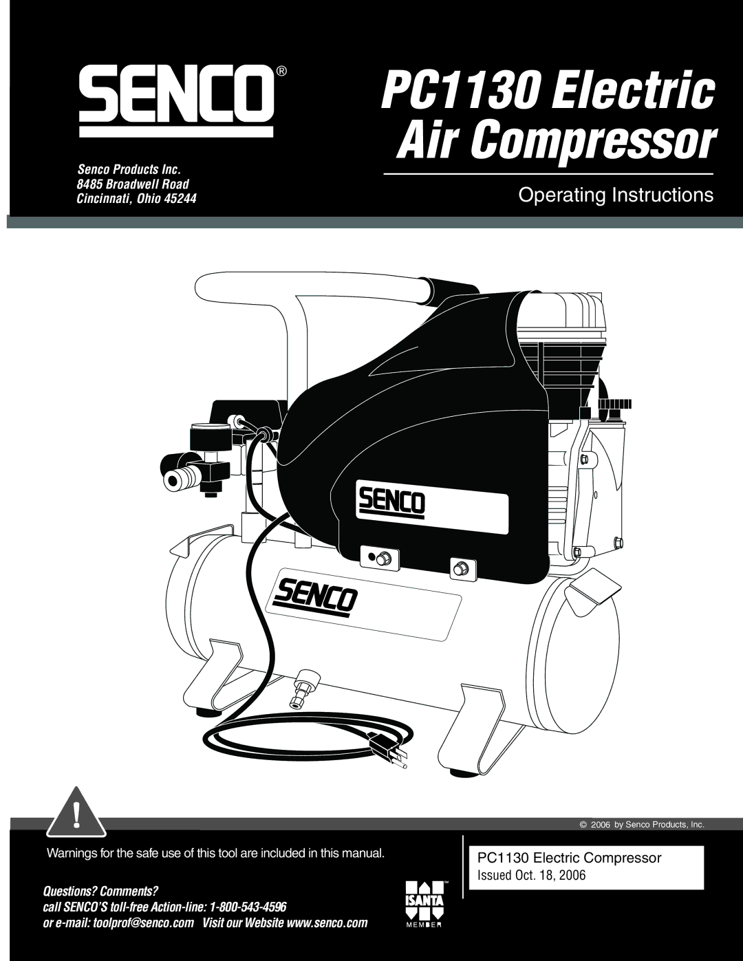 Senco operating instructions PC1130 Electric Air Compressor 