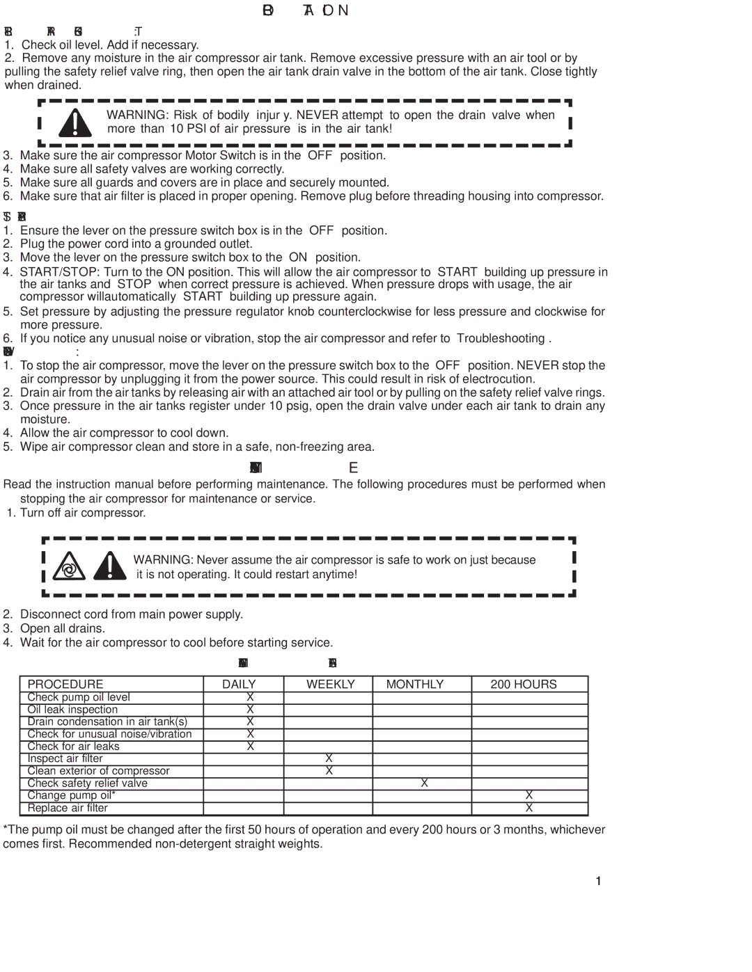 Senco PC1130 operating instructions Operation 