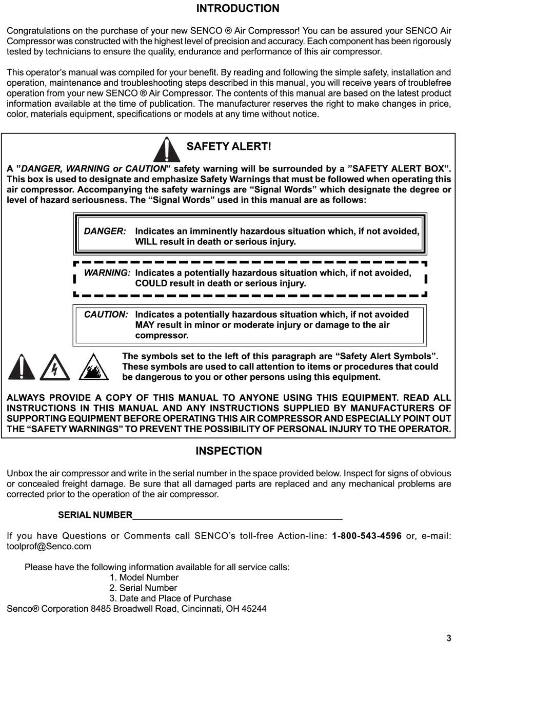 Senco PC1130 operating instructions 