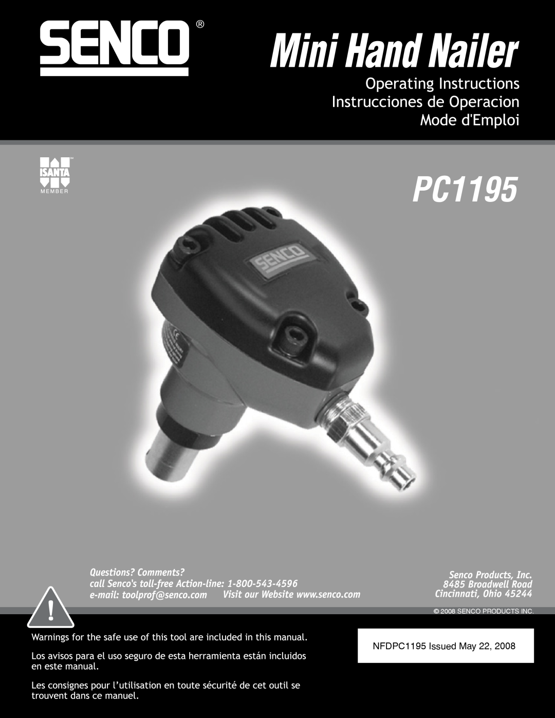 Senco manual Mini Hand Nailer, NFDPC1195 Issued May, Senco Products Inc 