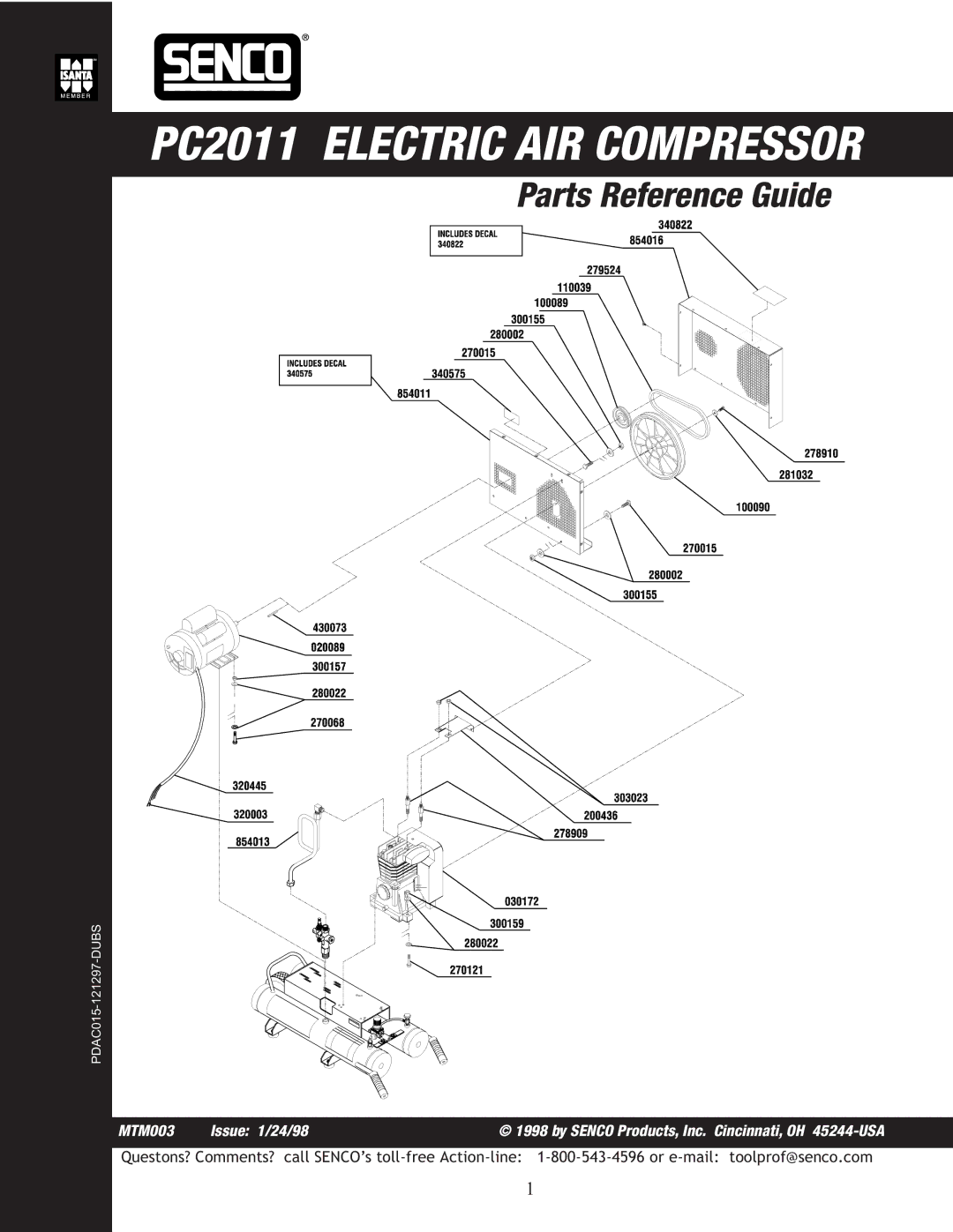 Senco manual PC2011 Electric AIR Compressor 