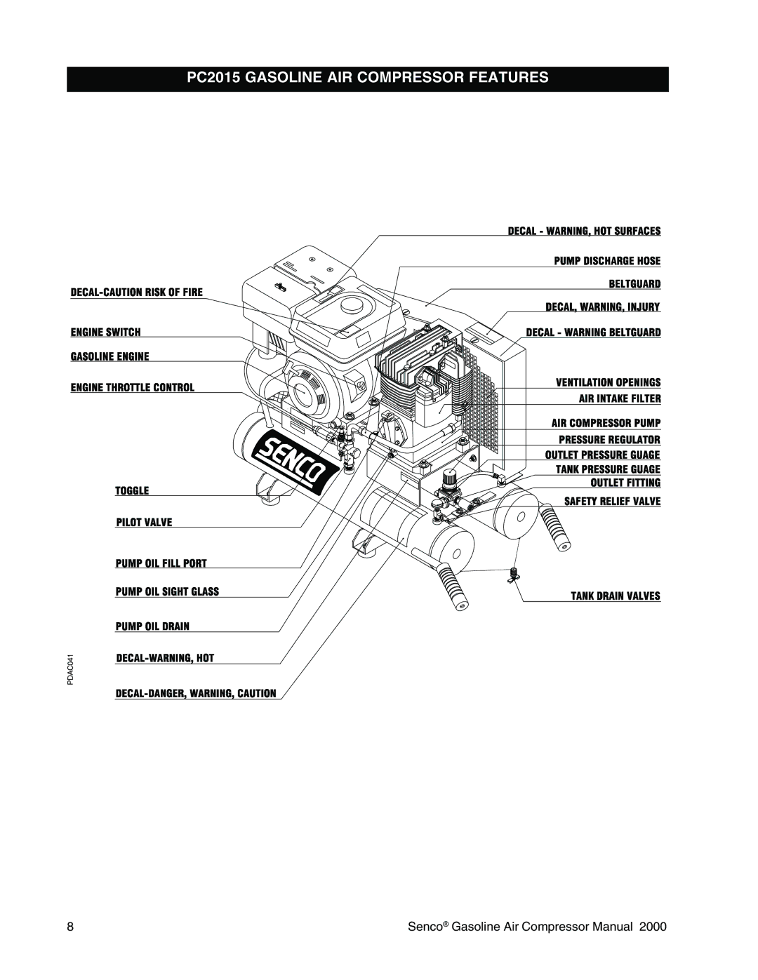 Senco operating instructions PC2015 Gasoline AIR Compressor Features 