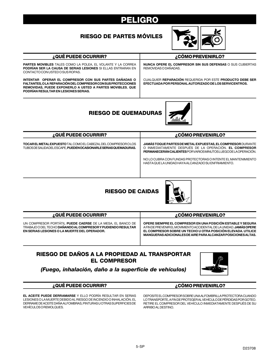 Senco PC2053-1 Riesgo DE Partes Móviles, Riesgo DE Quemaduras, Riesgo DE Caidas, ¿QUÉ Puede OCURRIR?¿CÓMO PREVENIRLO? 