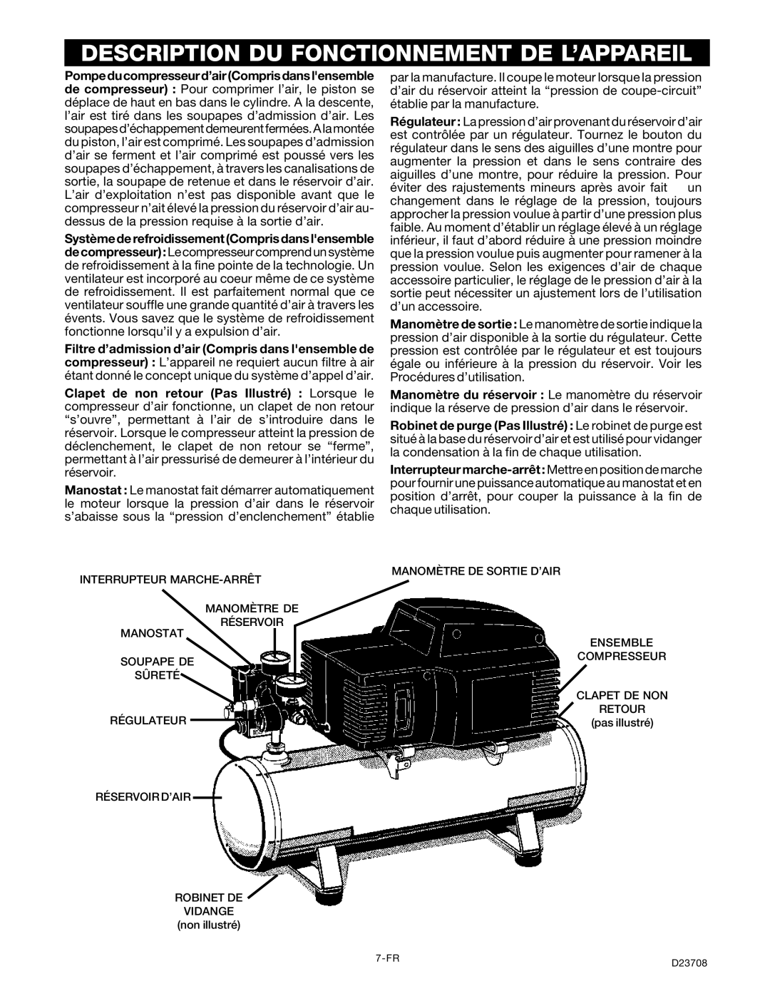 Senco PC2053-1 owner manual Description DU Fonctionnement DE L’APPAREIL 