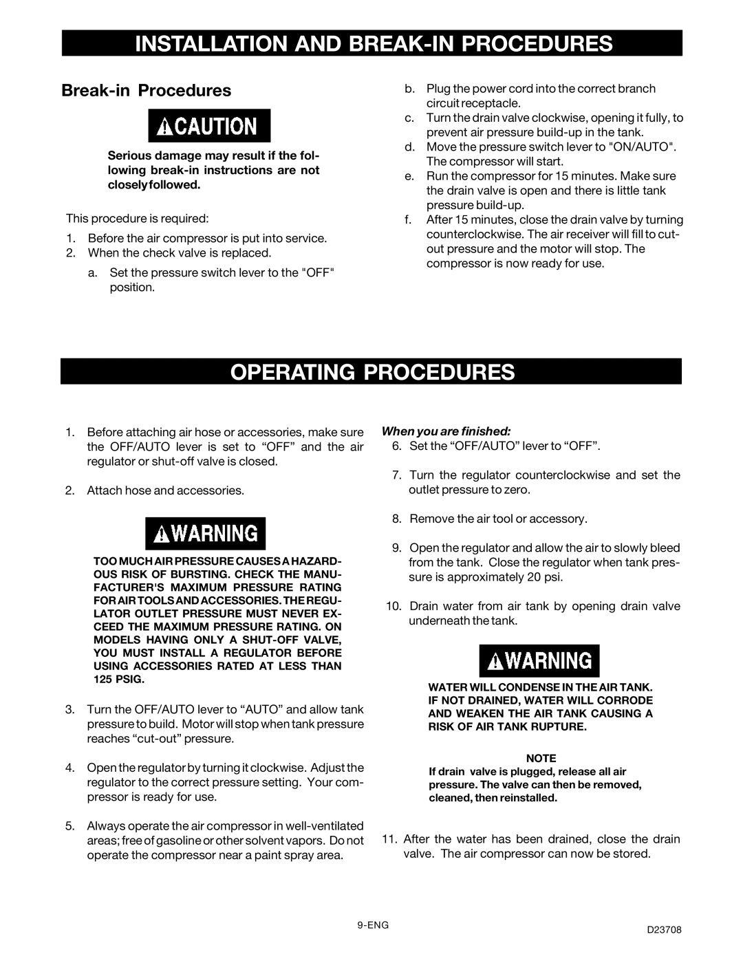 Senco PC2053-1 owner manual Operating Procedures, When you are finished 