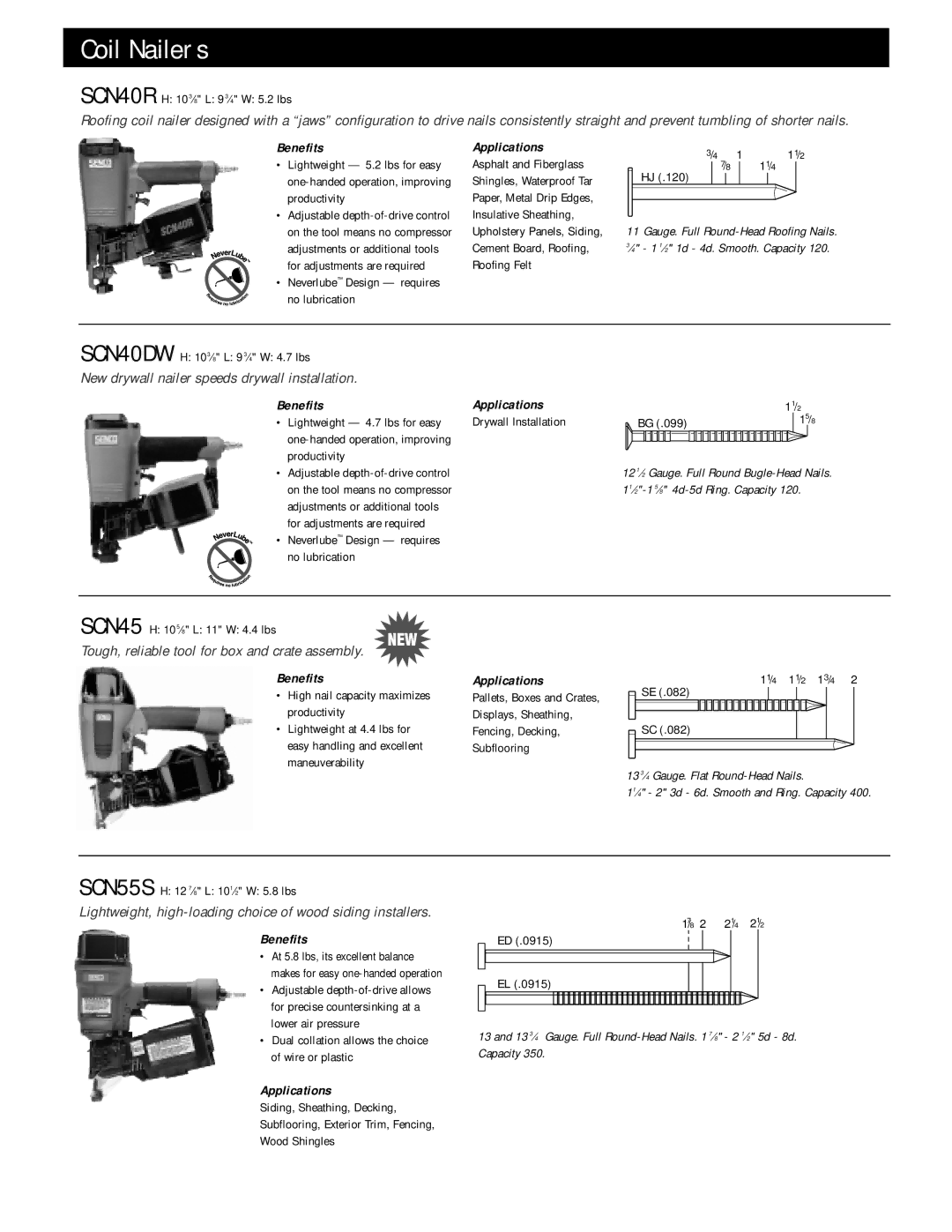 Senco SCN45 manual Coil Nailers, New drywall nailer speeds drywall installation 