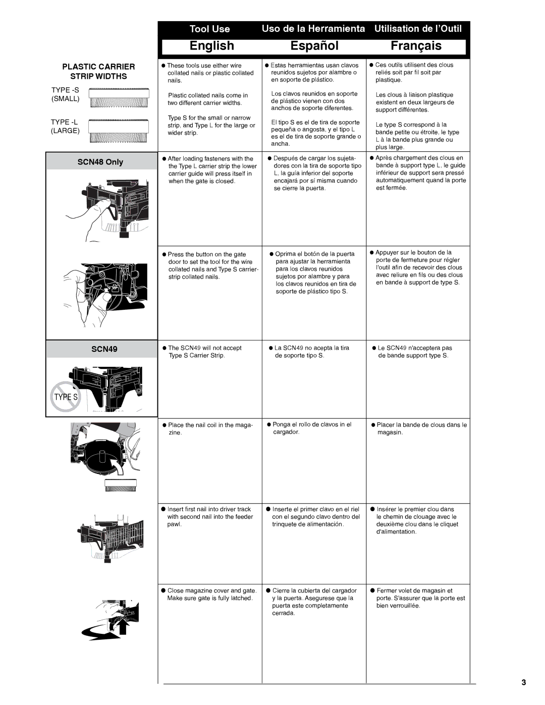 Senco SCN49, SCN48 operating instructions English Español Français 