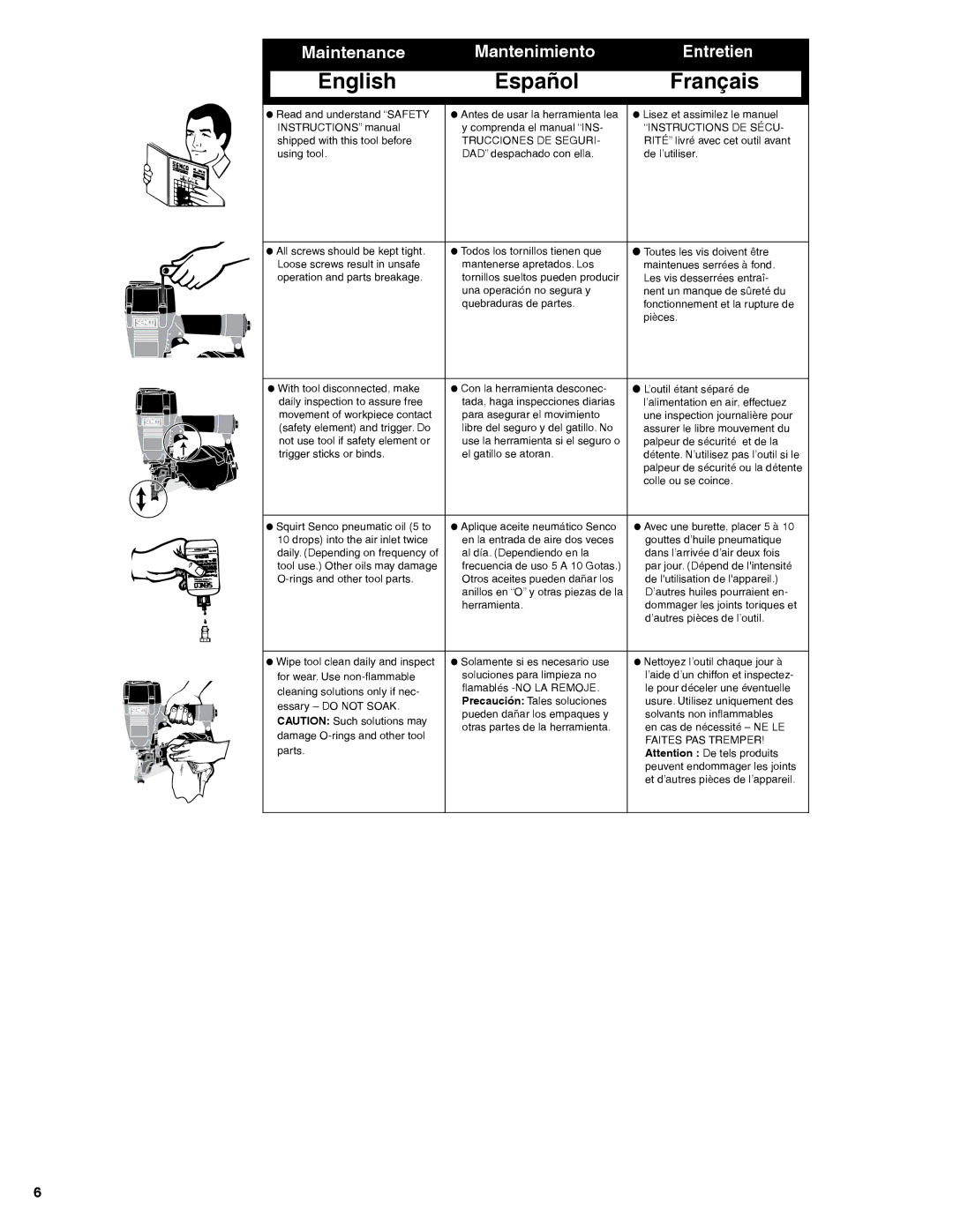 Senco SCN48, SCN49 operating instructions Maintenance Mantenimiento Entretien 