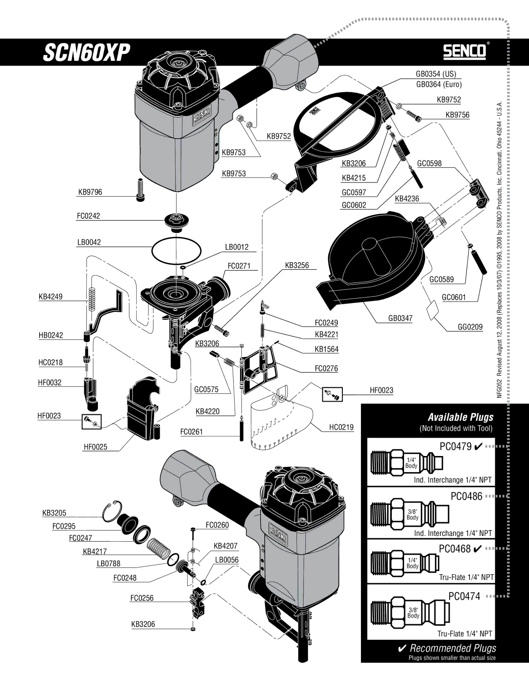 Senco manual SCN60XP, Available Plugs 