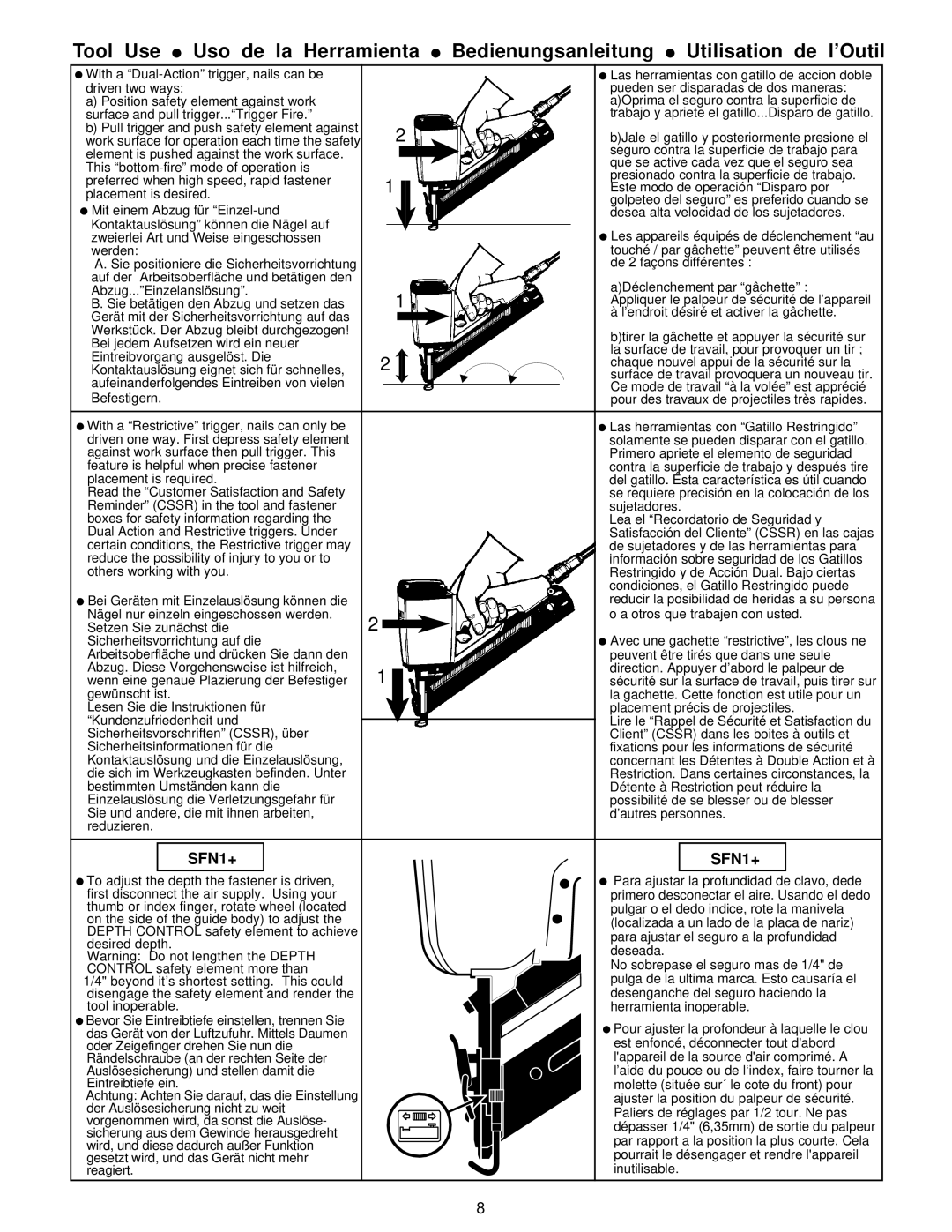 Senco operating instructions SFN1+ 