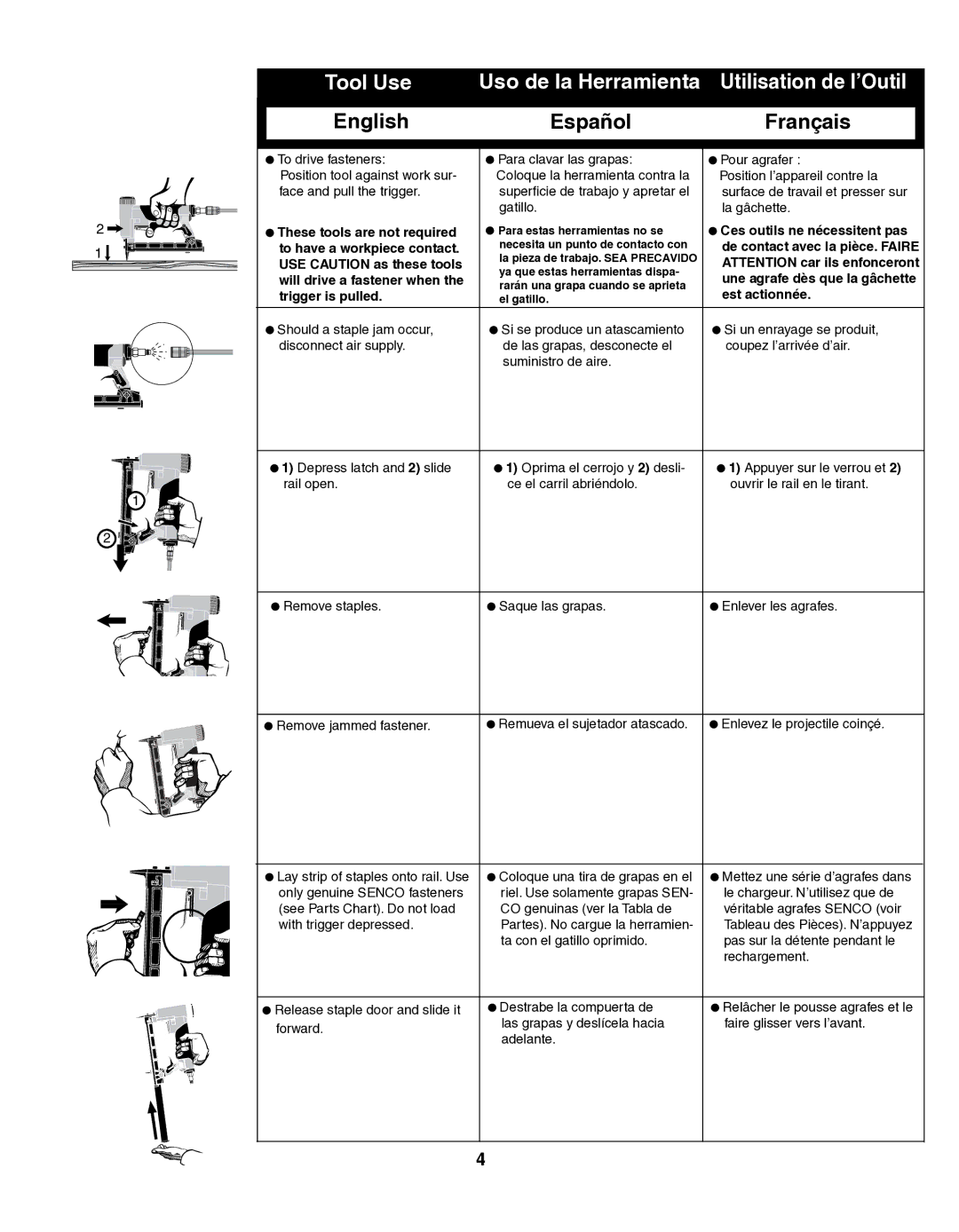 Senco SFT10XP operating instructions Uso de la Herramienta 