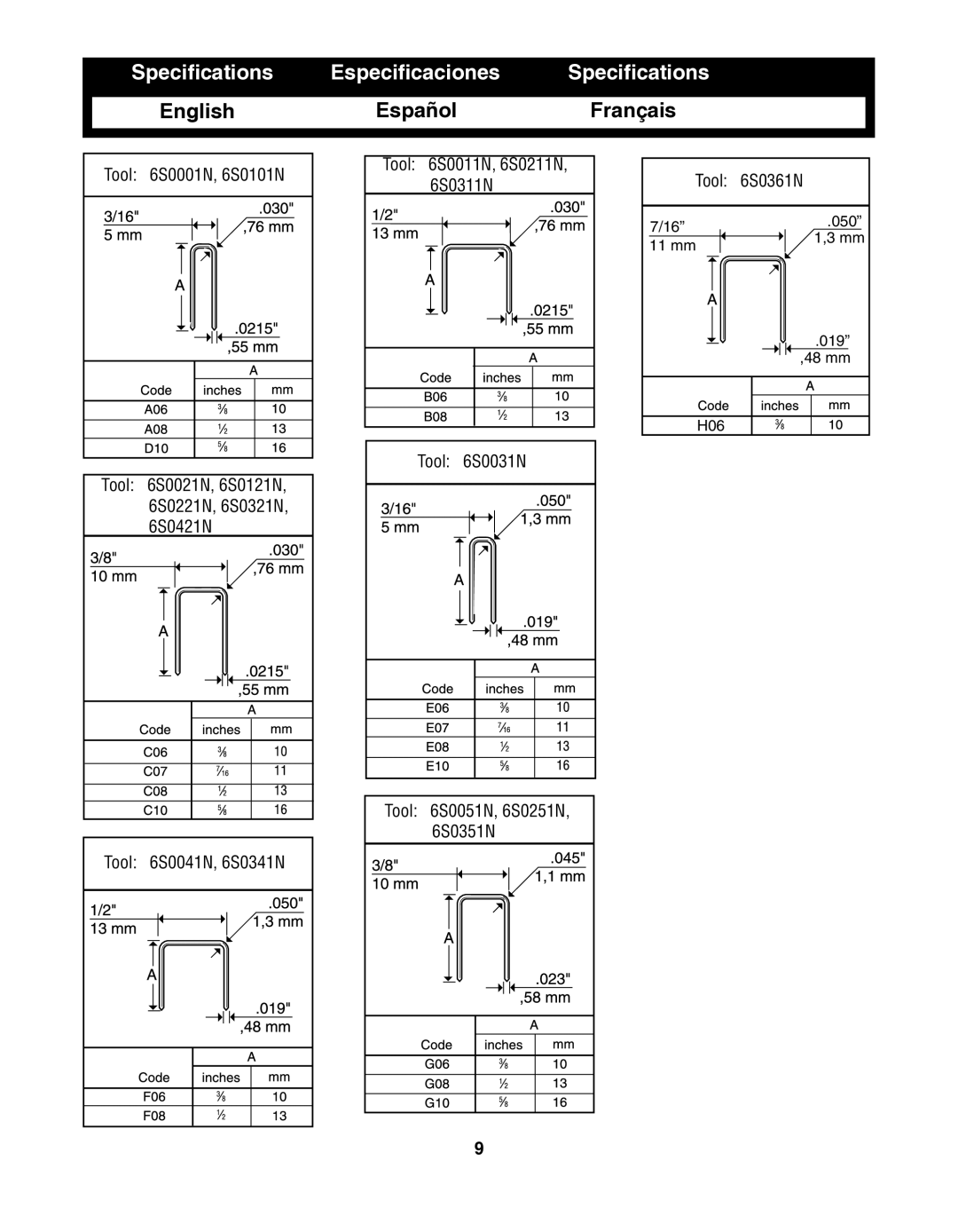 Senco SFT10XP operating instructions Specifications 