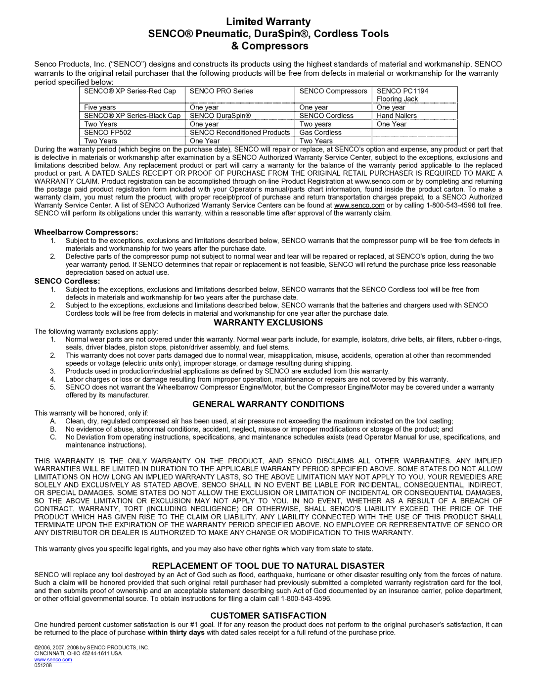 Senco SFW09 operating instructions Senco PC1194, Senco FP502 