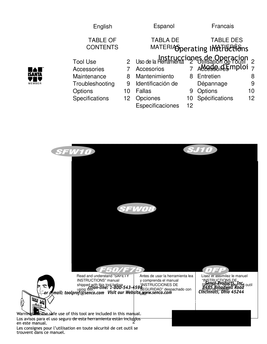 Senco F75, SFW10, DFP, F50 manual English Espanol Francais, Tool Use Uso de la Herramienta Utilisation de l’Outil 