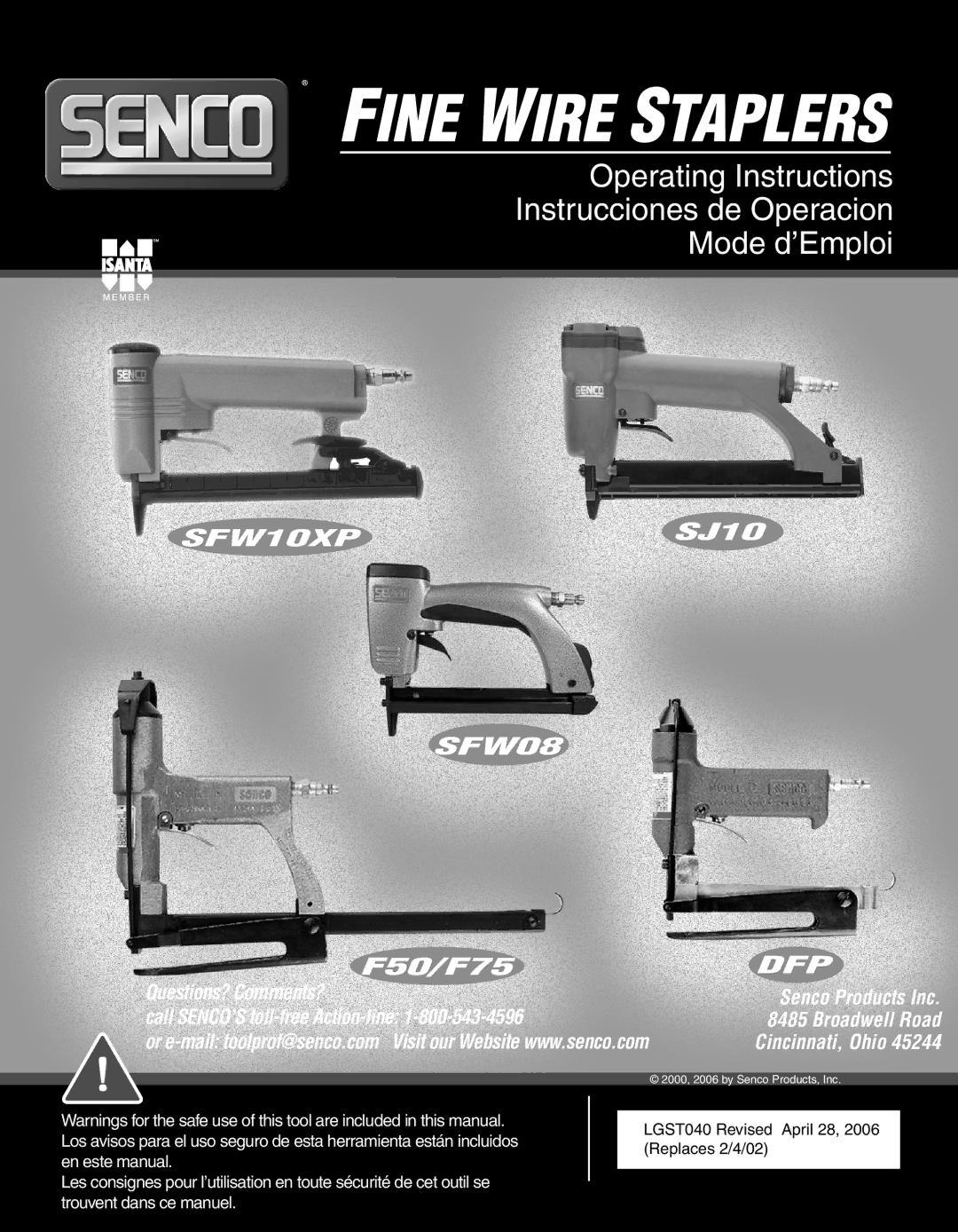 Senco SFW10XP operating instructions 