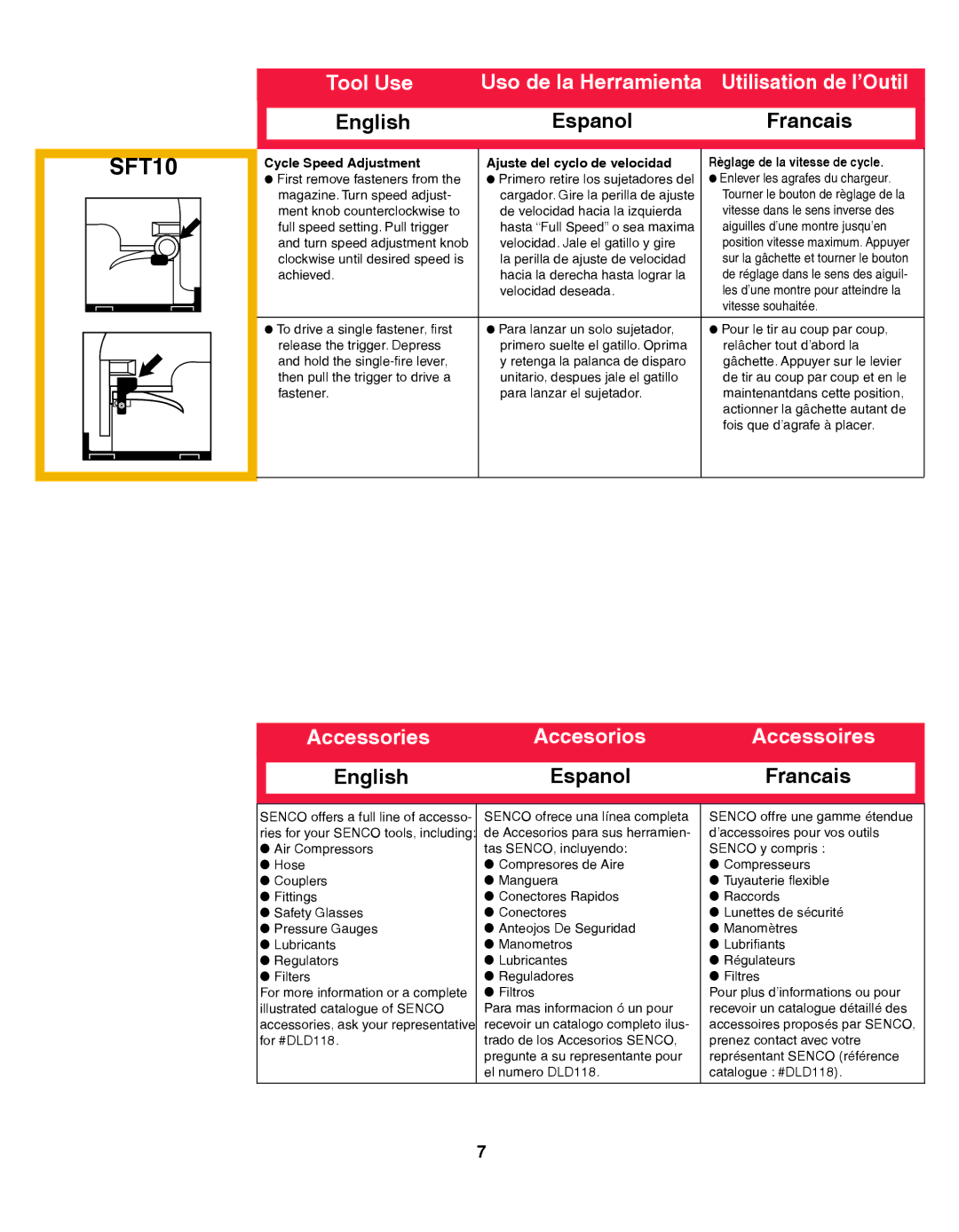 Senco SFW10XP operating instructions SFT10, Accessories Accesorios Accessoires 