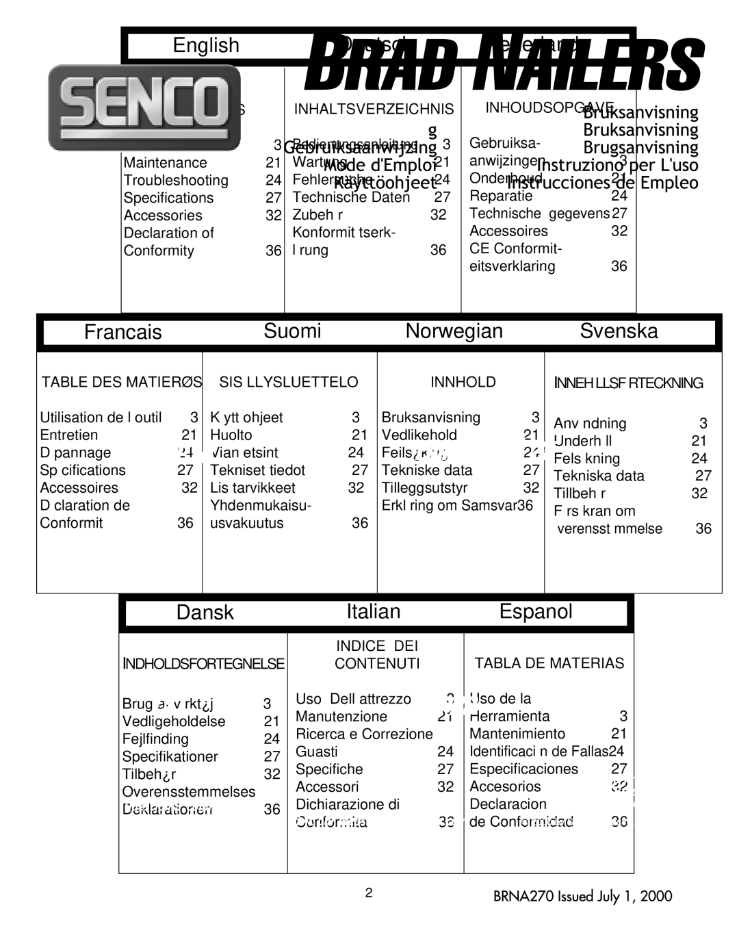 Senco FinisPro 25, SLP20, SHP10, LS manual English Deutsch Nederlands 