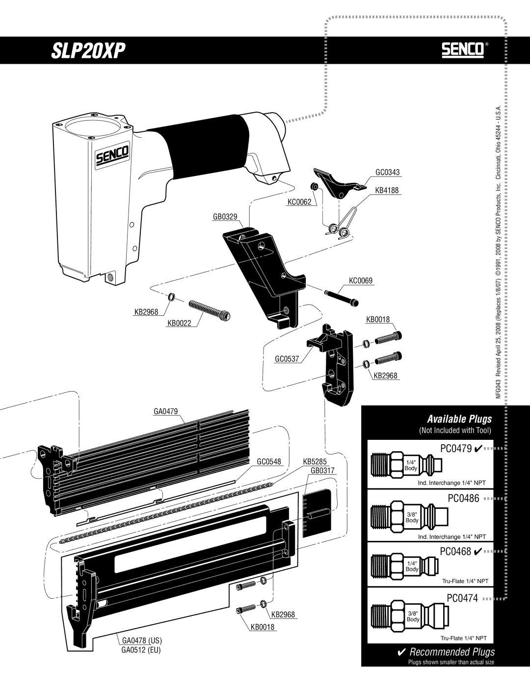 Senco SLP20XP manual Recommended Plugs 