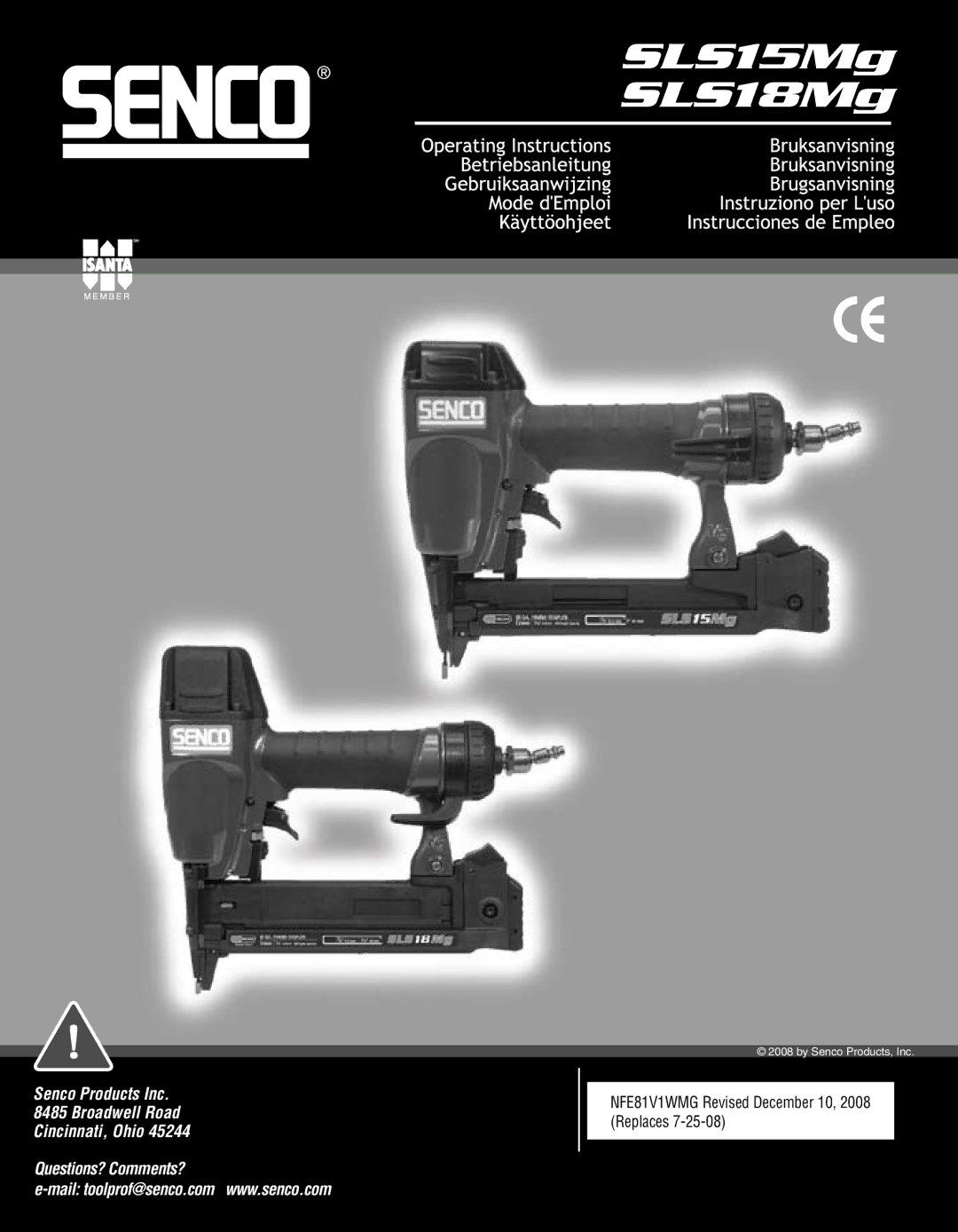 Senco SLS18MG, SLS15MG manual SLS15Mg SLS18Mg 