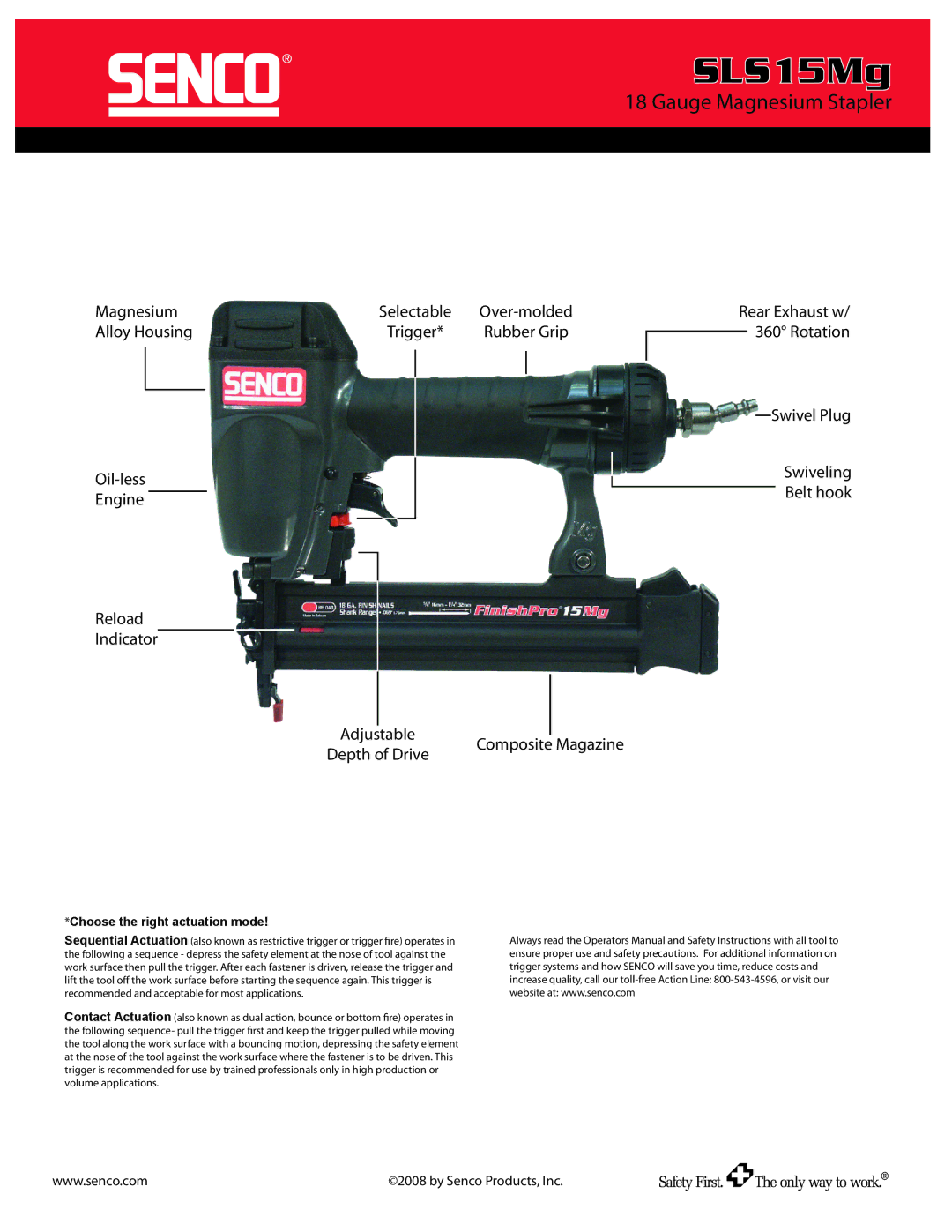 Senco SLS15MG Magnesium, Alloy Housing, Oil-less Engine Reload Indicator, Swivel Plug Swiveling Belt hook Adjustable 