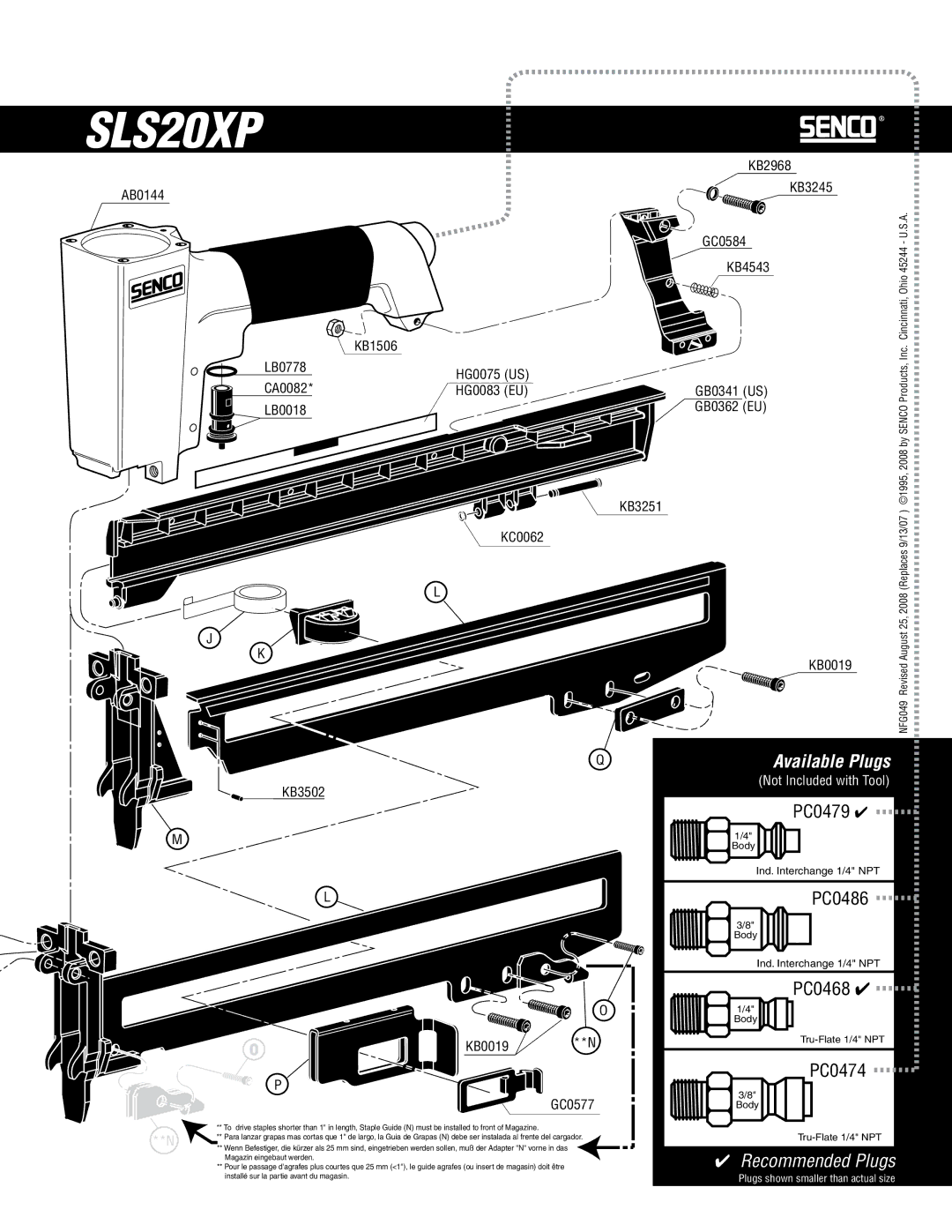 Senco SLS20XP manual Available Plugs 