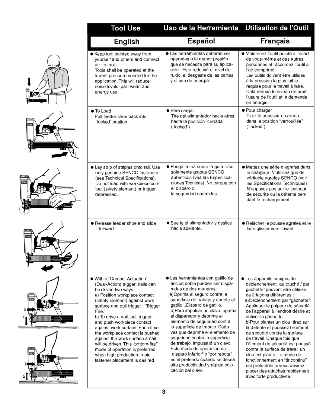 Senco SLS20XP, SLS25XP manual Tool Use Uso de la Herramienta Utilisation de l’Outil 