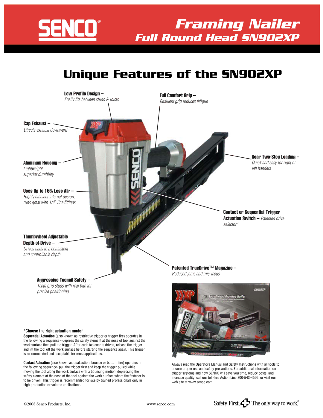 Senco SN902XP Low Profile Design, Cap Exhaust, Aluminum Housing, Uses Up to 15% Less AIr, Aggressive Toenail Safety 