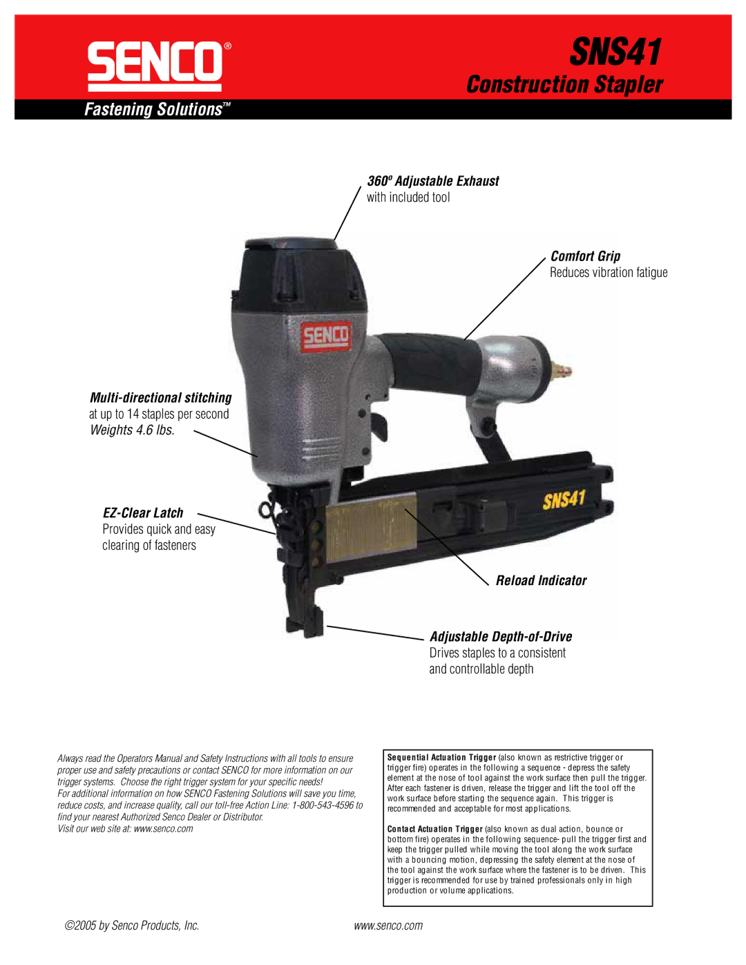 Senco SNS41 specifications Comfort Grip, Reload Indicator 