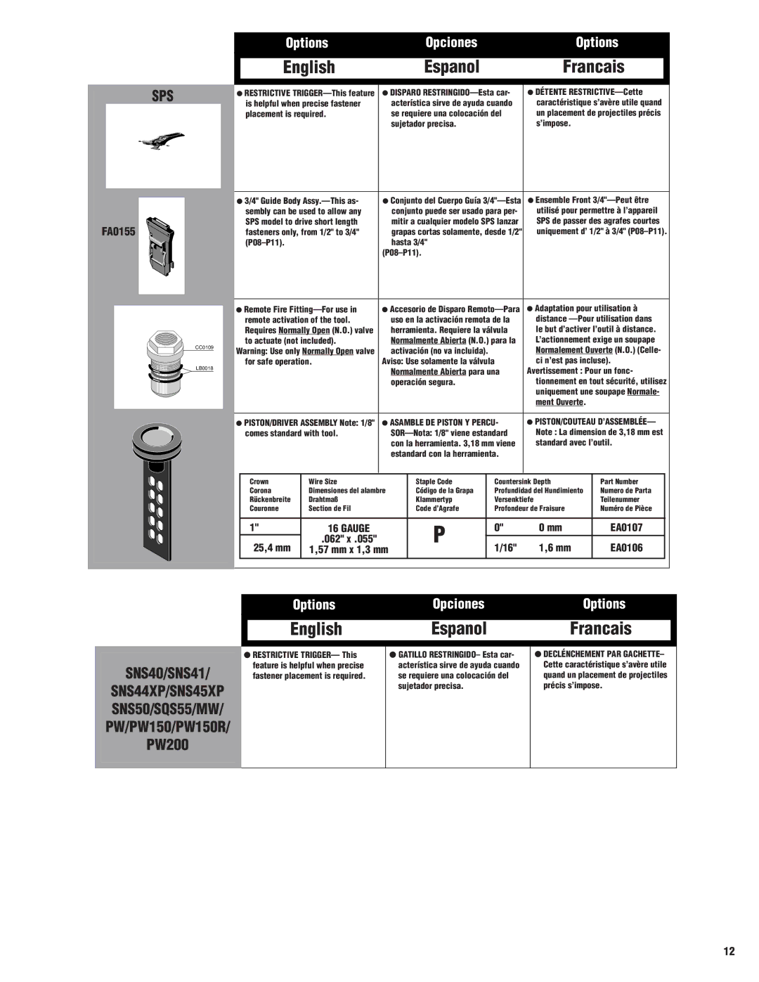 Senco M2, M3  Détente RESTRICTIVE-Cette, Placement is required Se requiere una colocación del, Sujetador precisa ’impose 