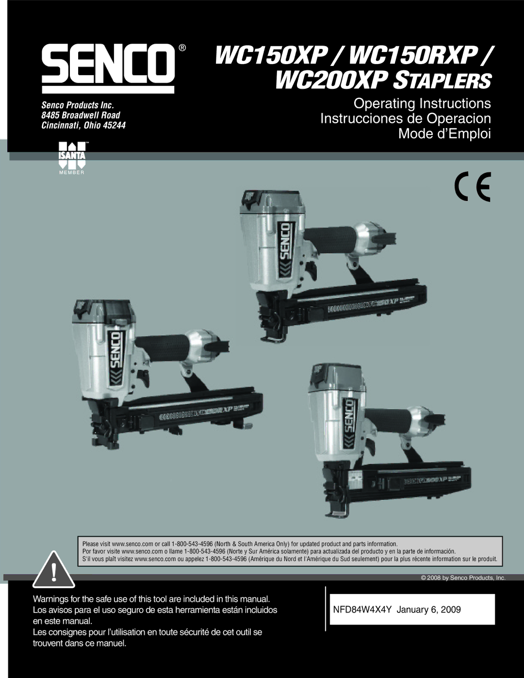 Senco operating instructions WC150XP / WC150RXP / WC200XP Staplers 