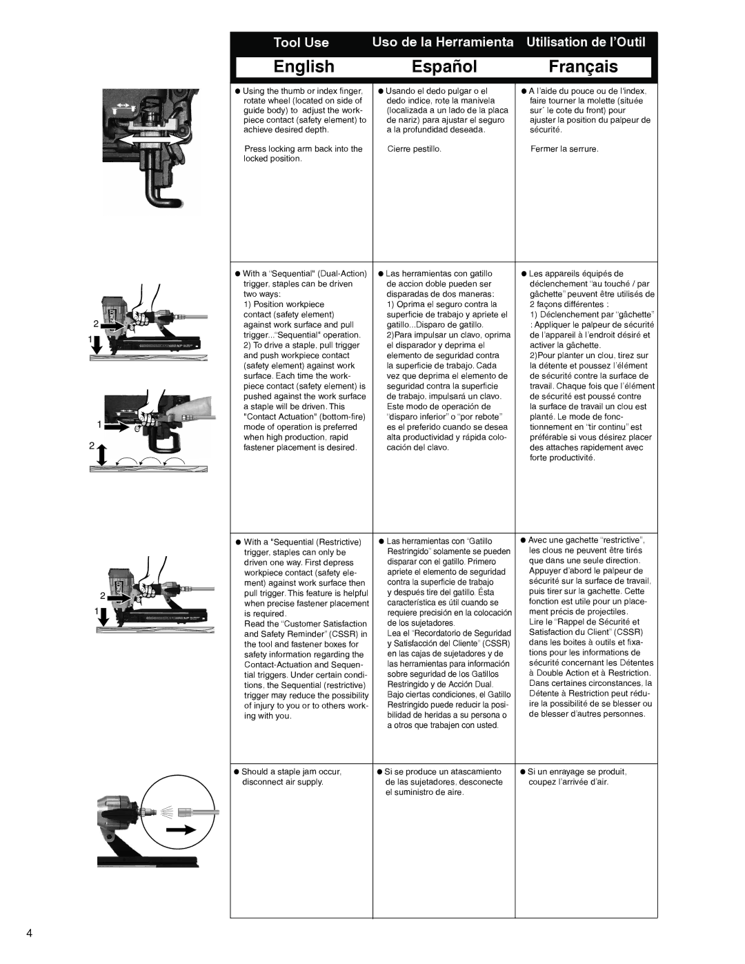 Senco WC150RXP, WC200XP, WC150XP operating instructions Les clous ne peuvent être tirés 