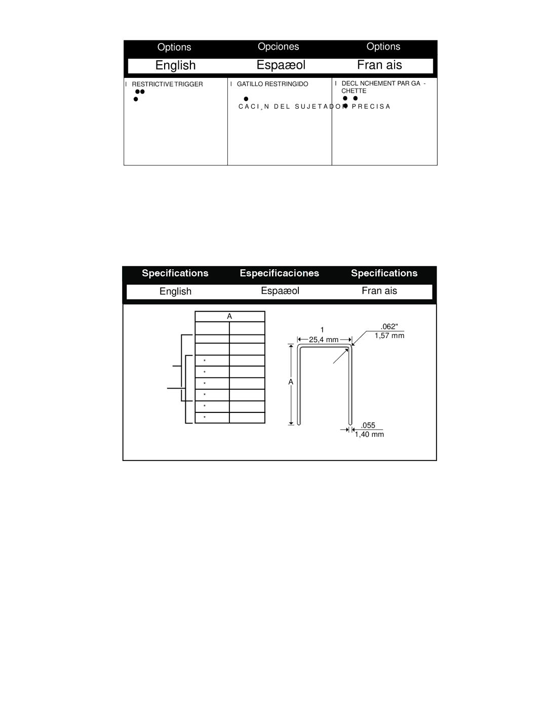 Senco WC150XP, WC200XP, WC150RXP operating instructions Español Français 